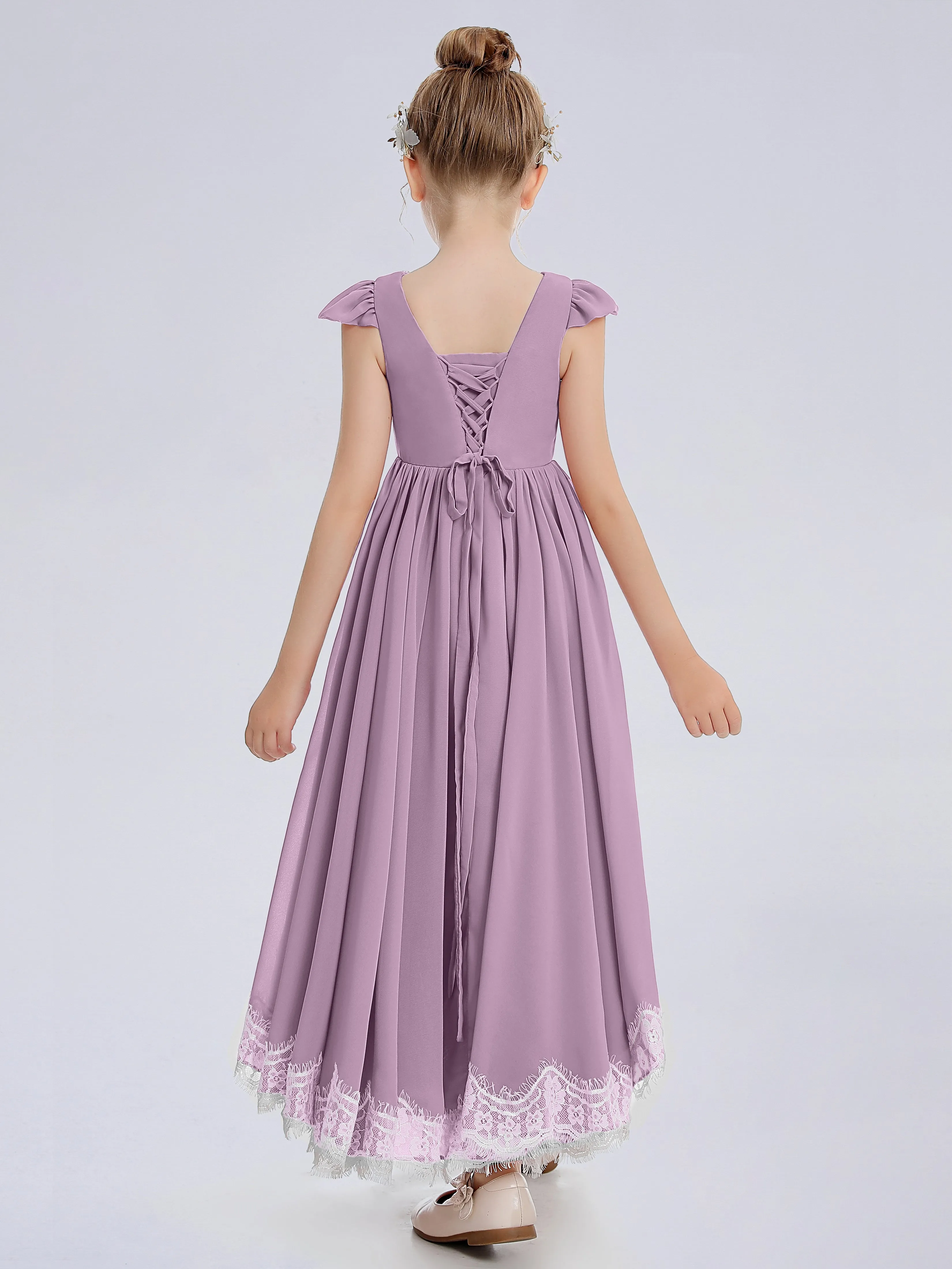 Cap Sleeves Junior Bridesmaid Dress with Cascade