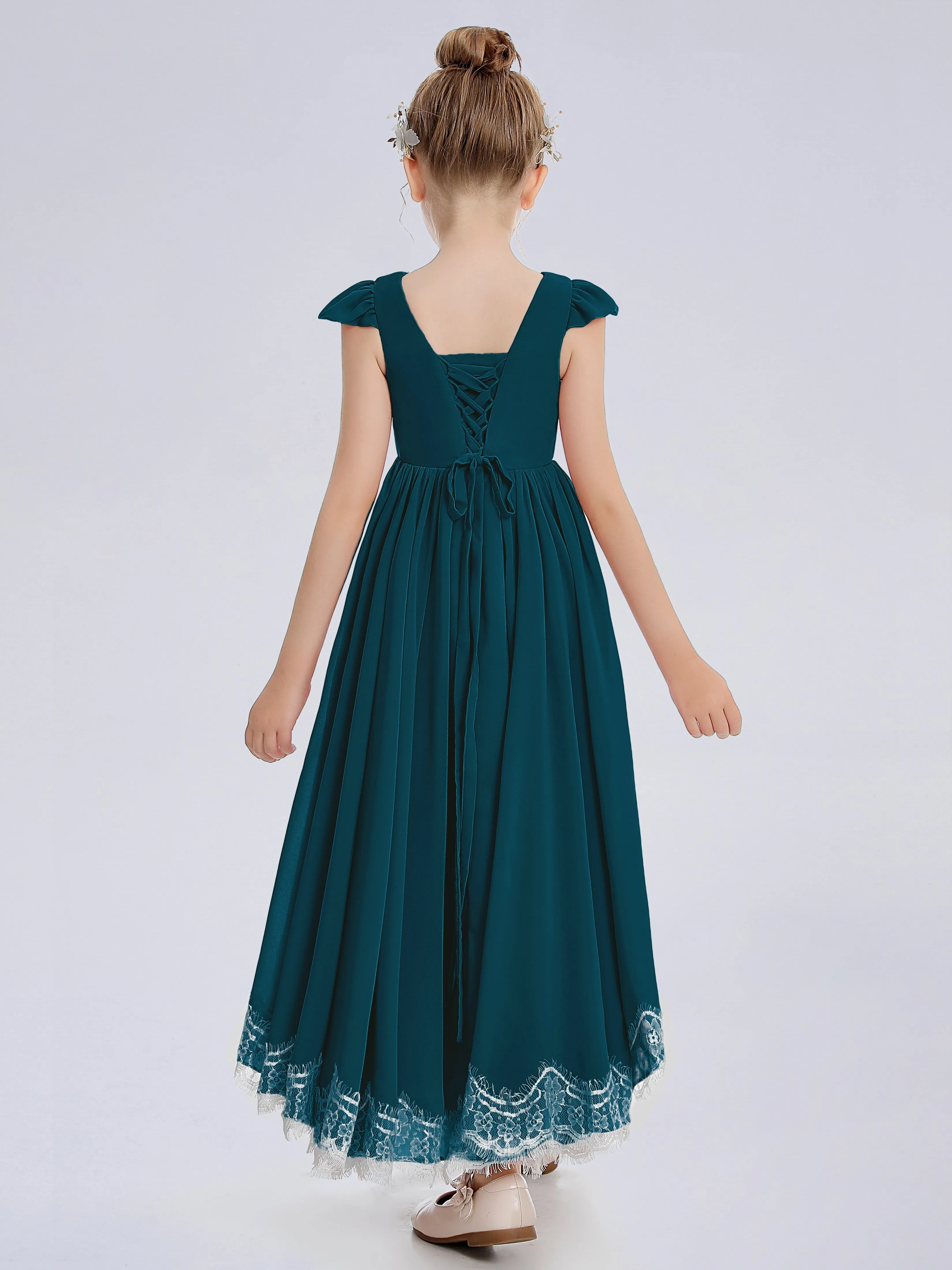 Cap Sleeves Junior Bridesmaid Dress with Cascade