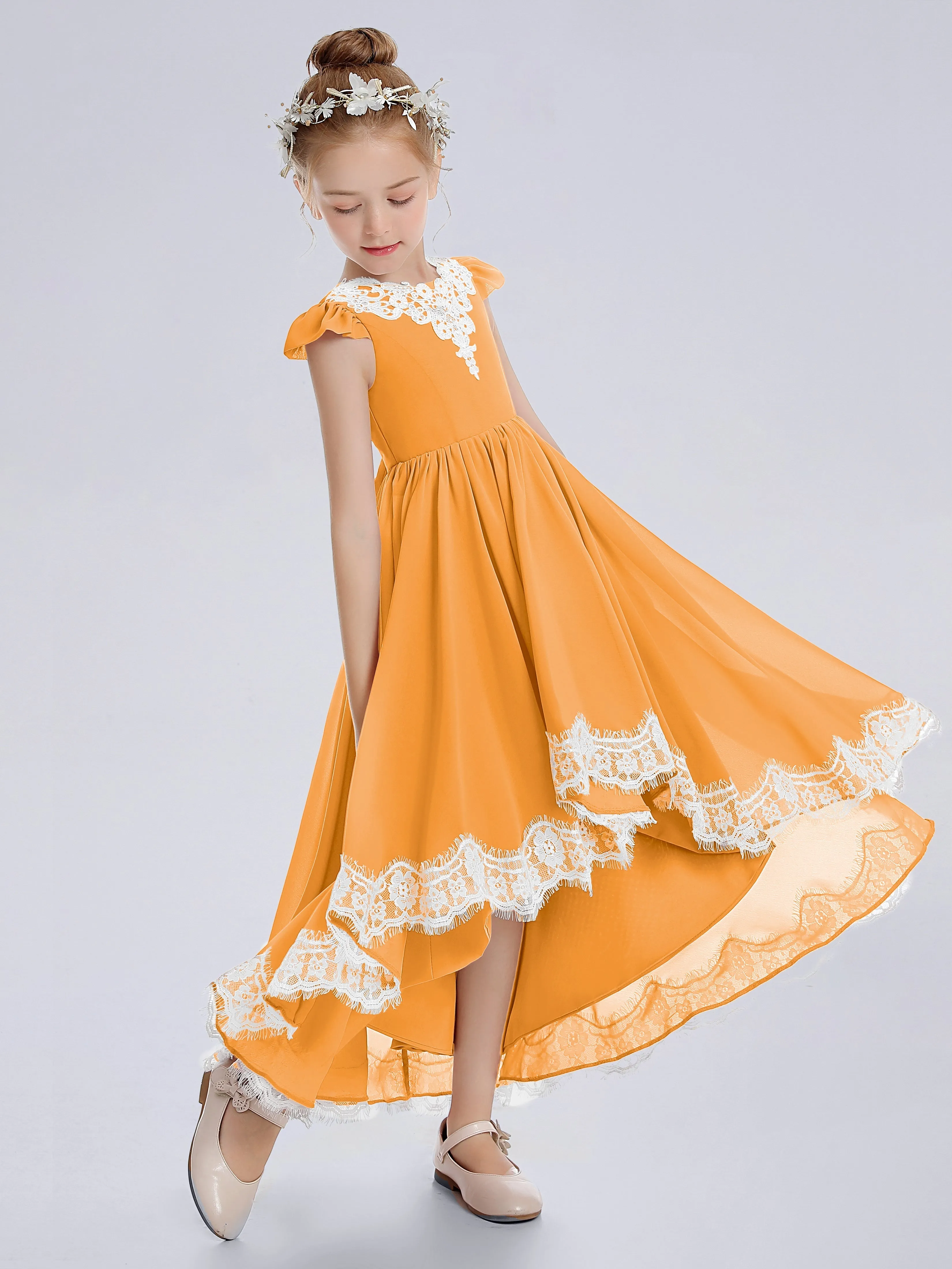 Cap Sleeves Junior Bridesmaid Dress with Cascade