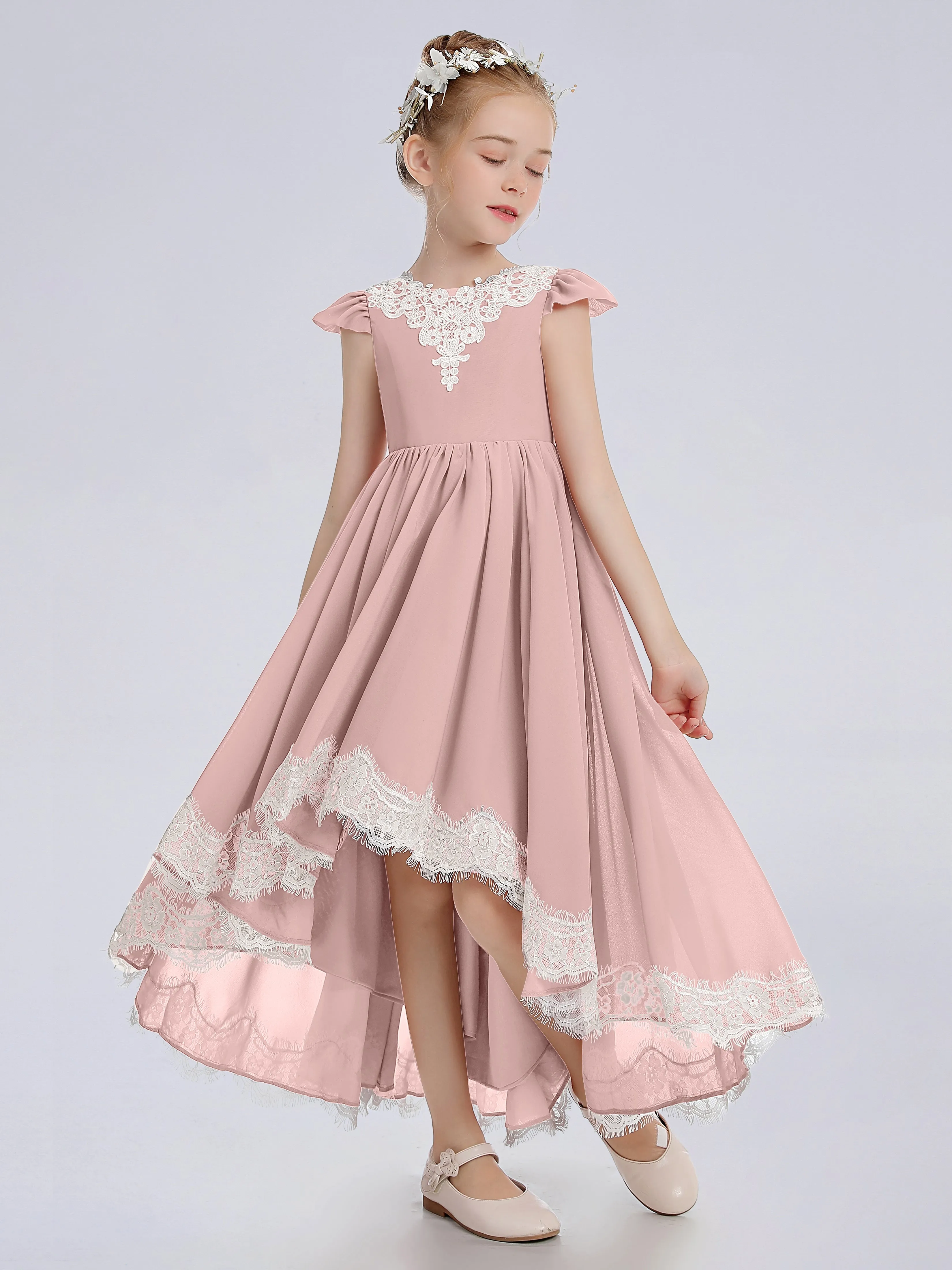 Cap Sleeves Junior Bridesmaid Dress with Cascade