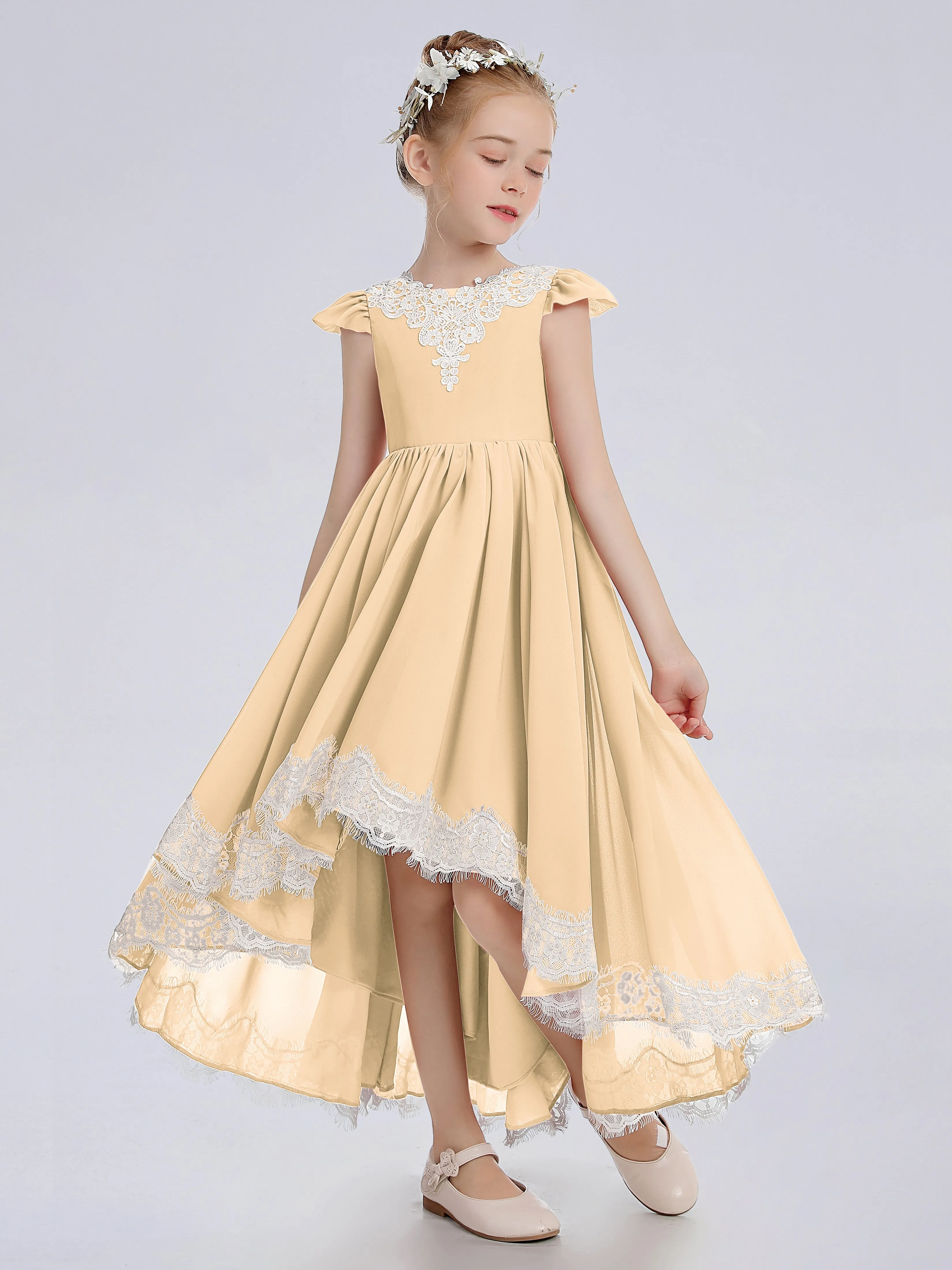 Cap Sleeves Junior Bridesmaid Dress with Cascade