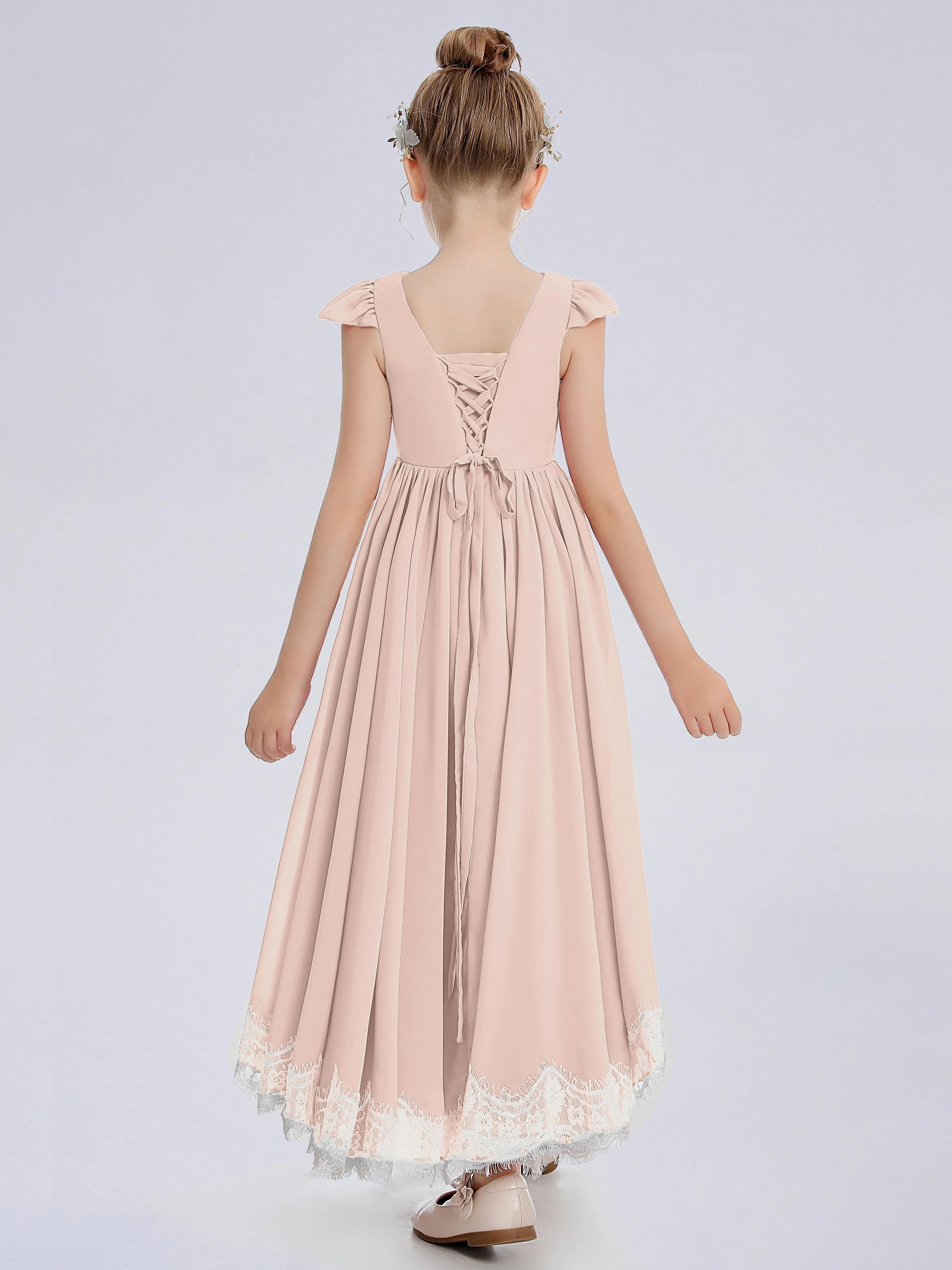 Cap Sleeves Junior Bridesmaid Dress with Cascade