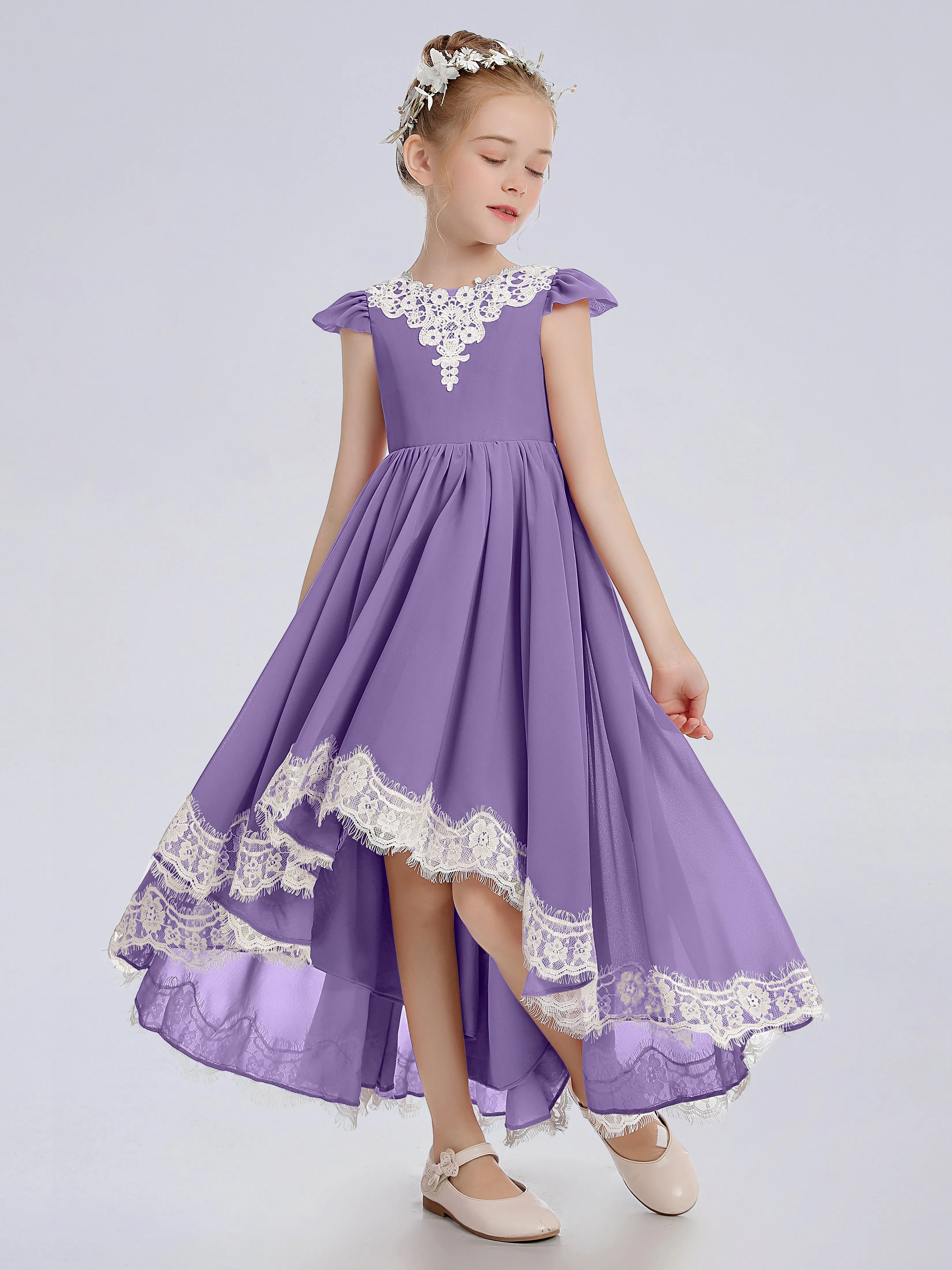 Cap Sleeves Junior Bridesmaid Dress with Cascade