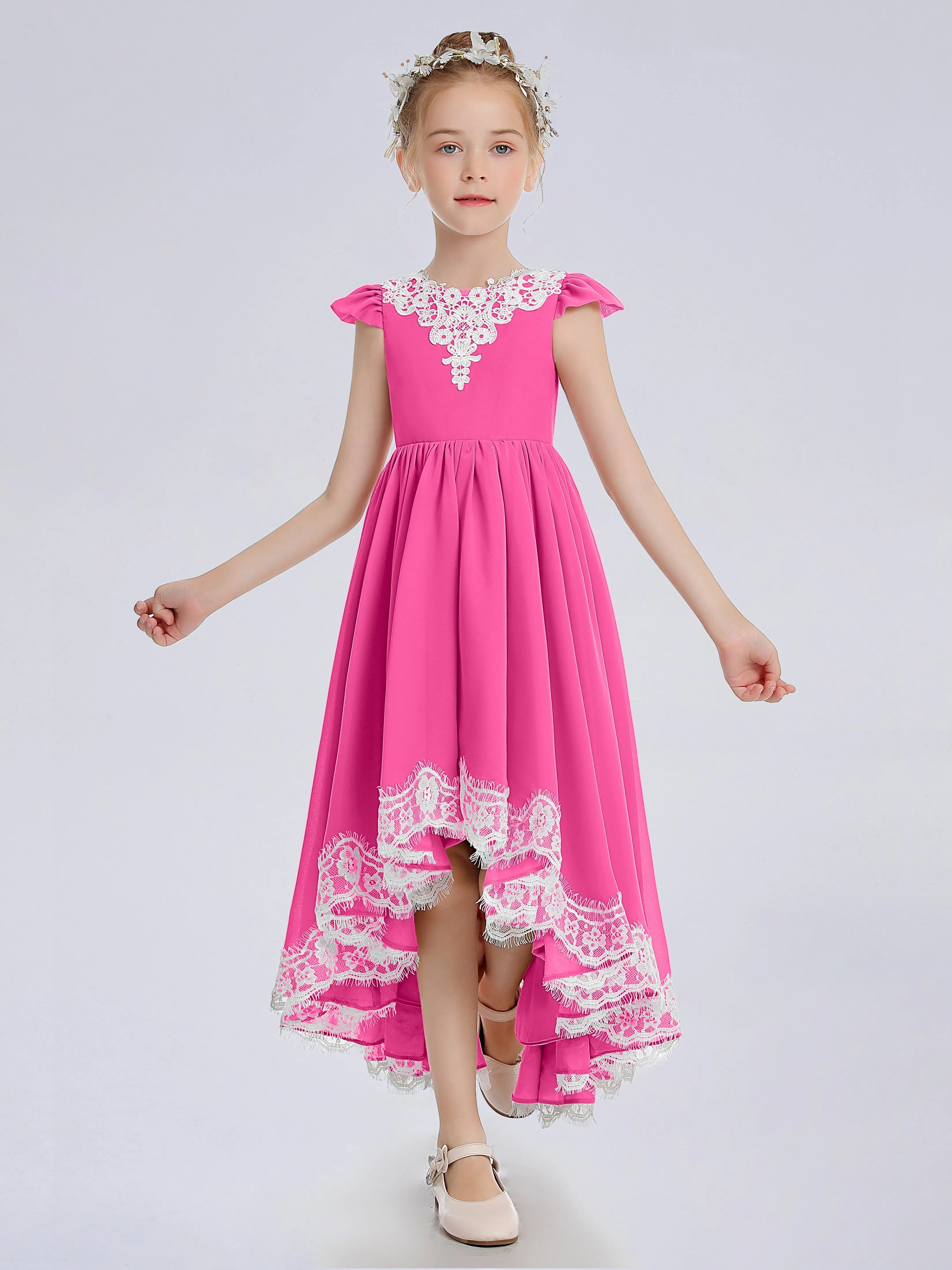 Cap Sleeves Junior Bridesmaid Dress with Cascade