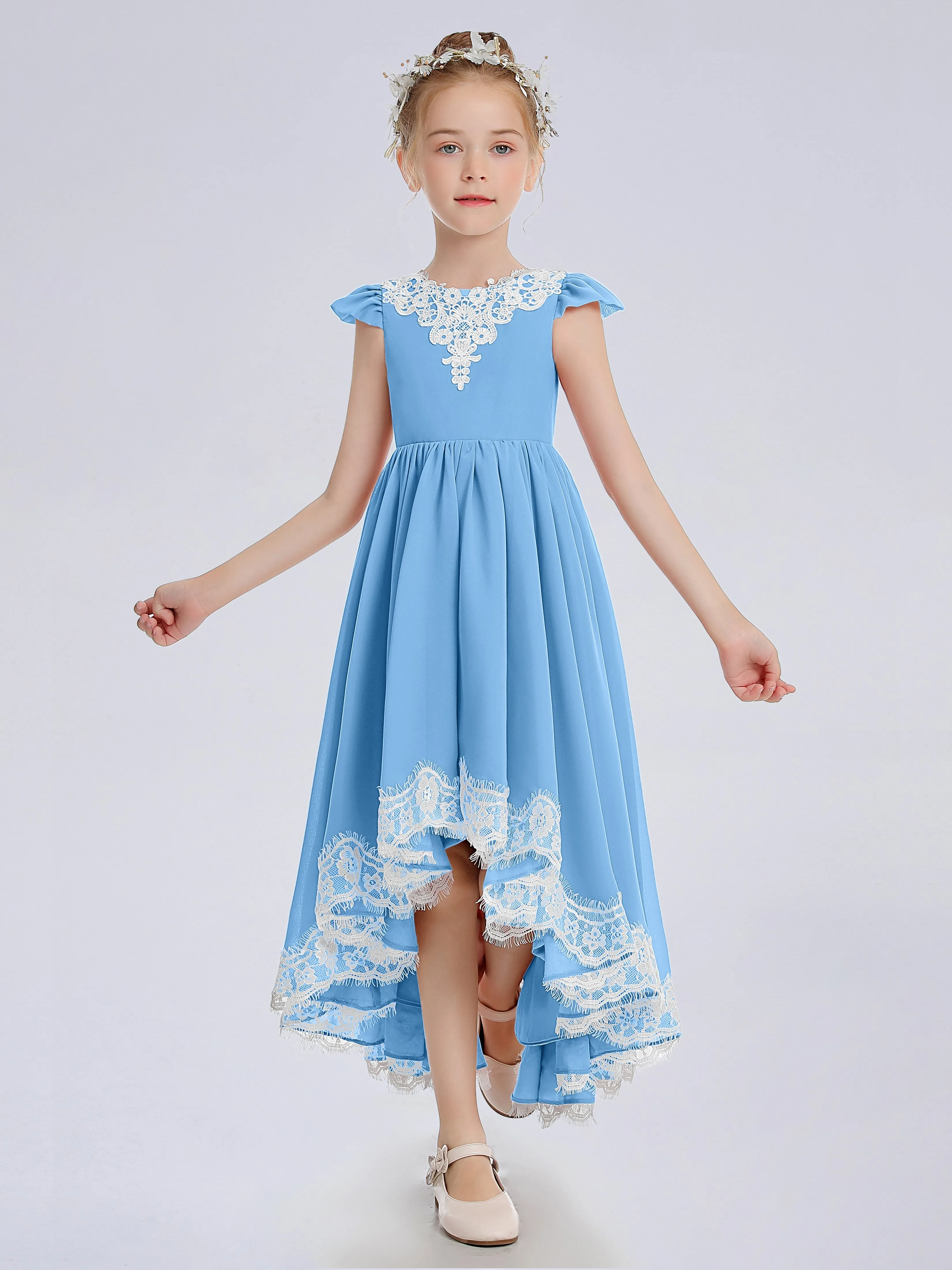 Cap Sleeves Junior Bridesmaid Dress with Cascade