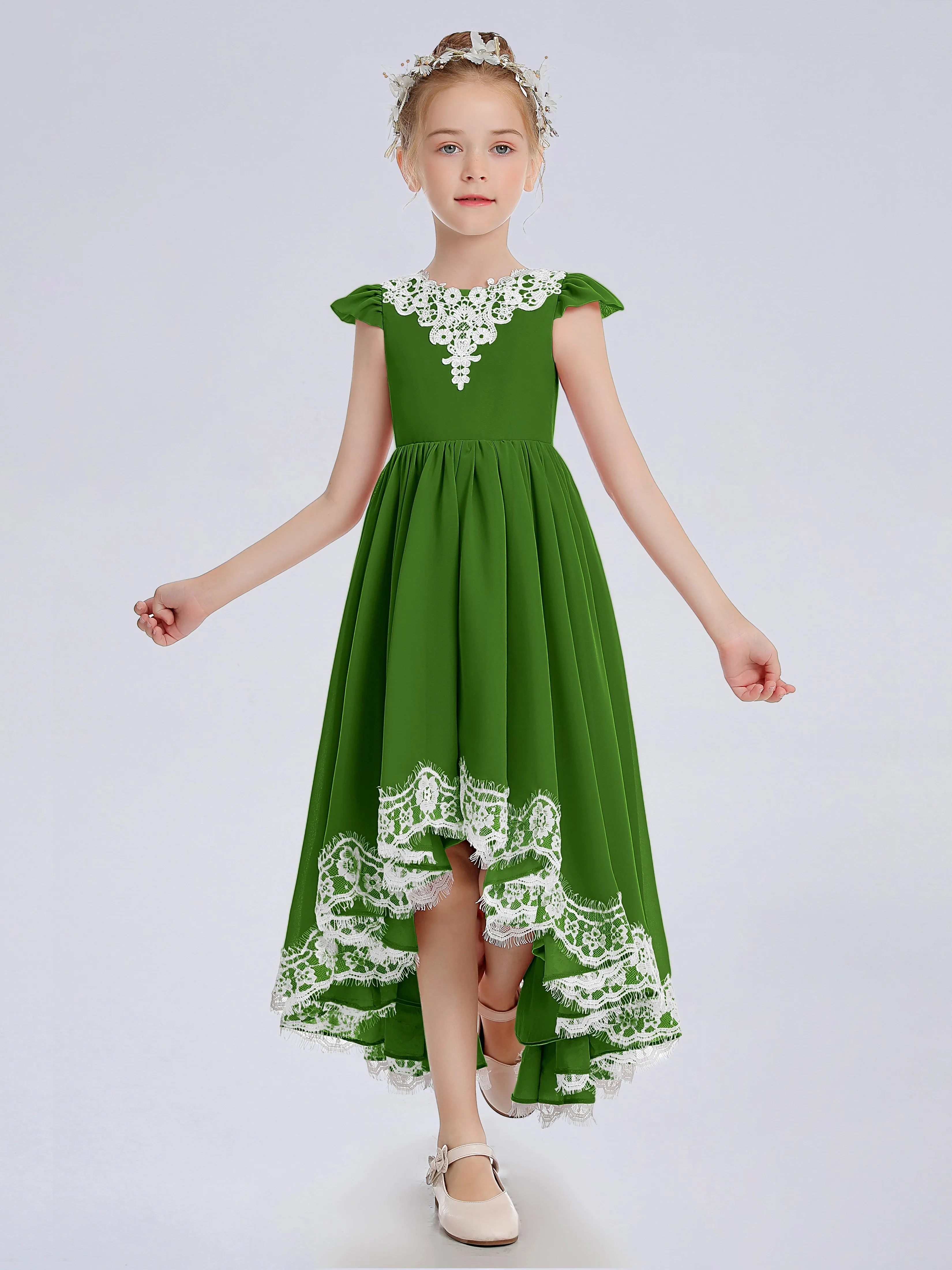 Cap Sleeves Junior Bridesmaid Dress with Cascade