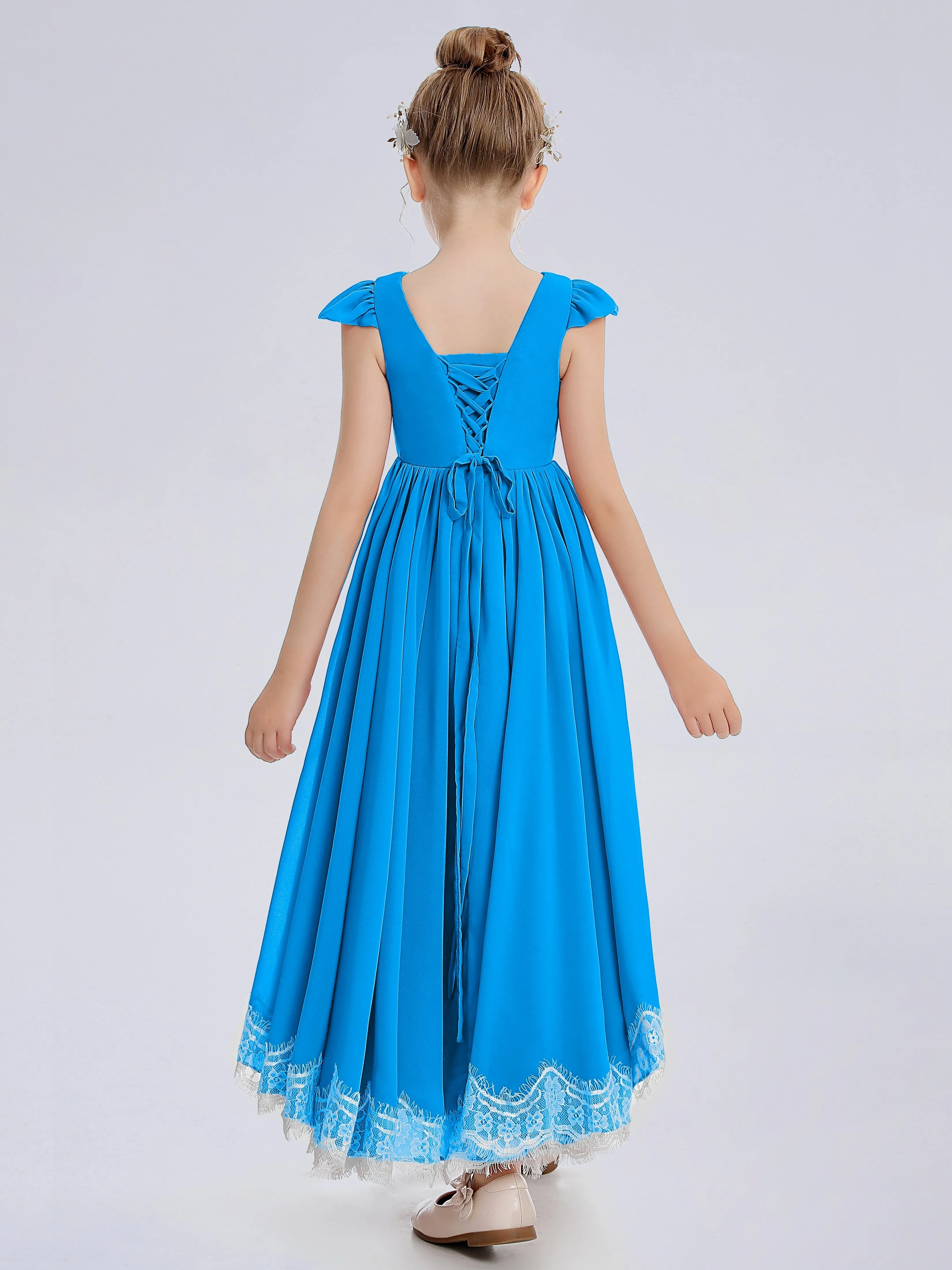 Cap Sleeves Junior Bridesmaid Dress with Cascade