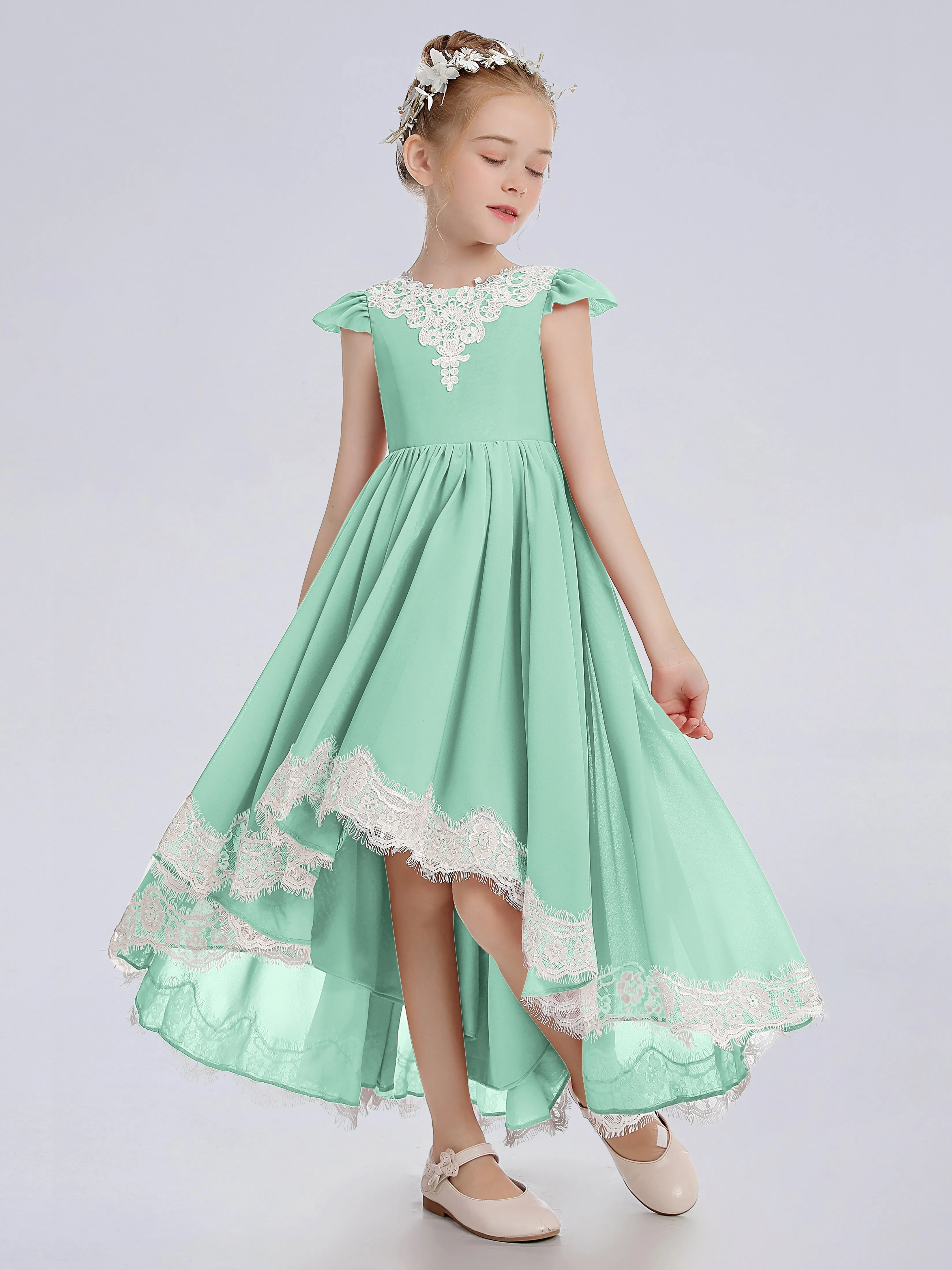 Cap Sleeves Junior Bridesmaid Dress with Cascade