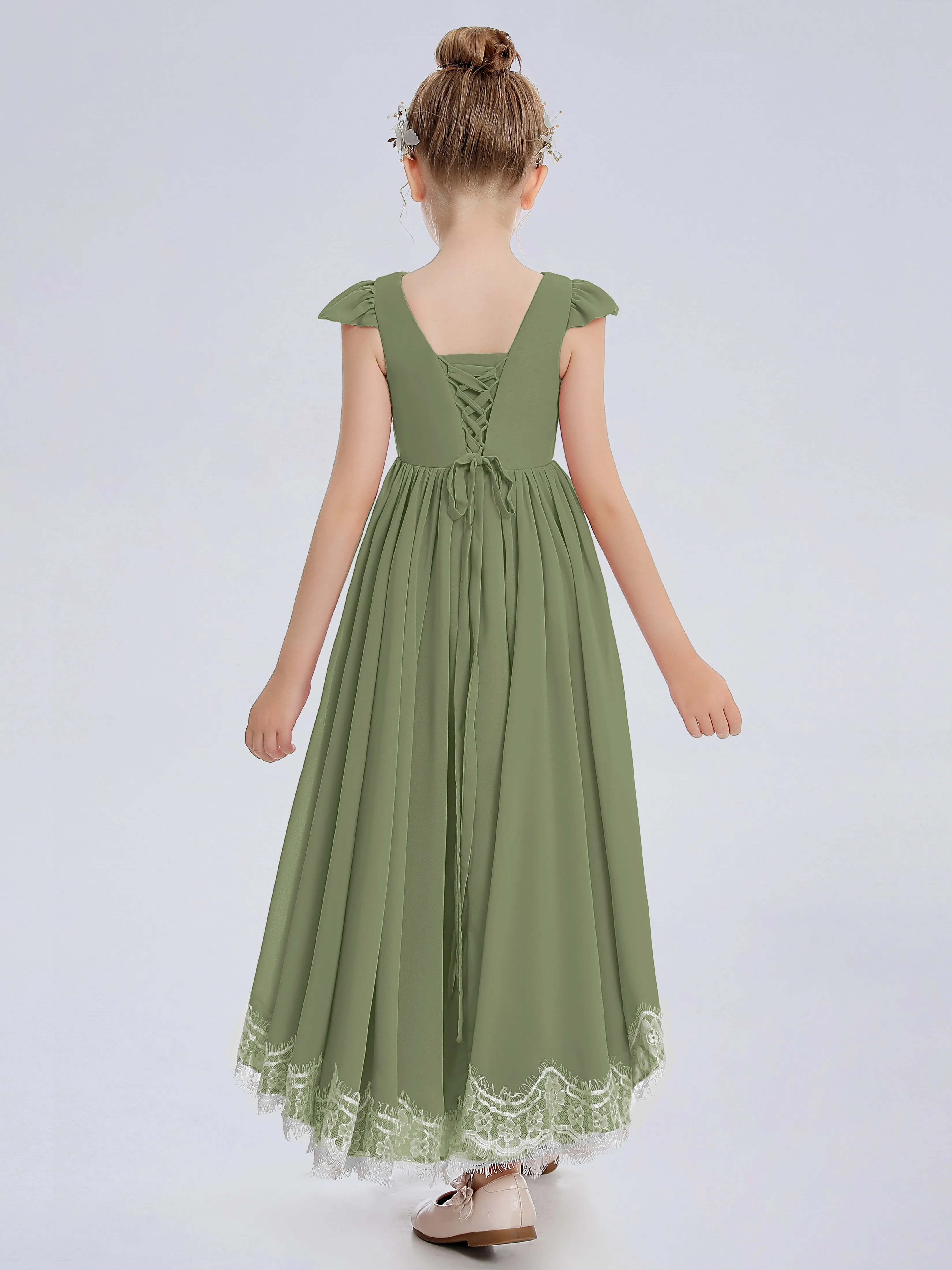 Cap Sleeves Junior Bridesmaid Dress with Cascade