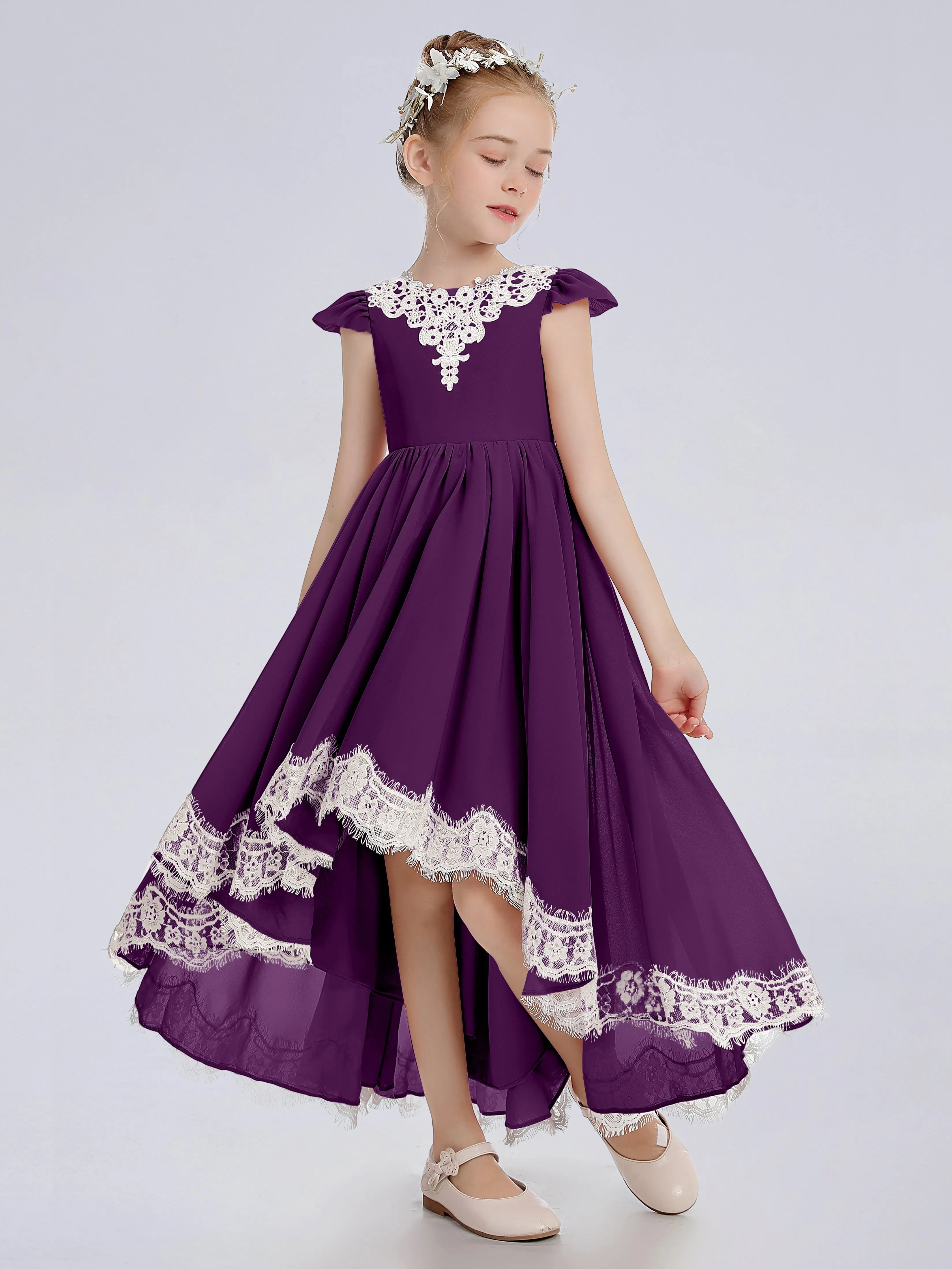 Cap Sleeves Junior Bridesmaid Dress with Cascade