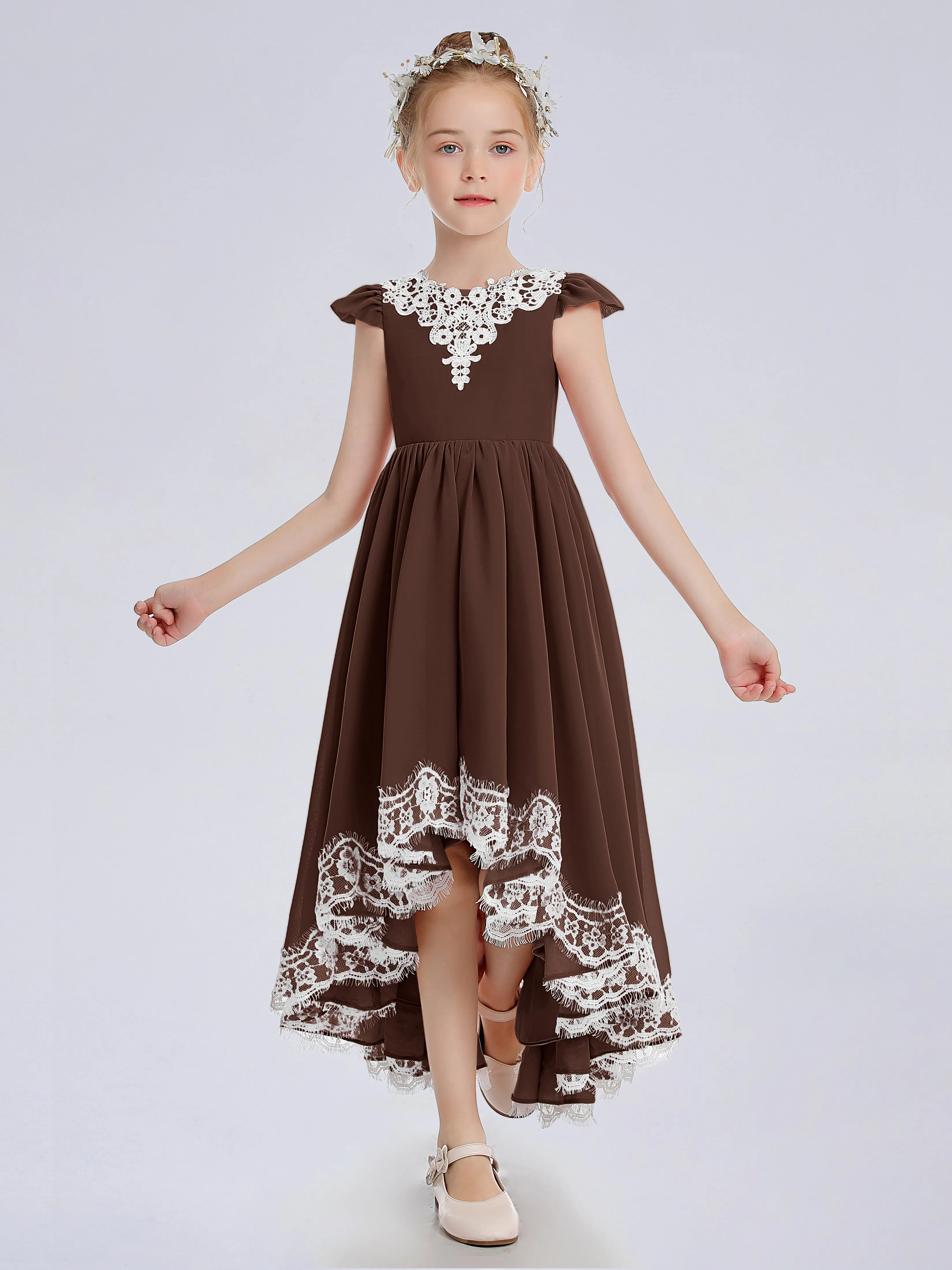 Cap Sleeves Junior Bridesmaid Dress with Cascade