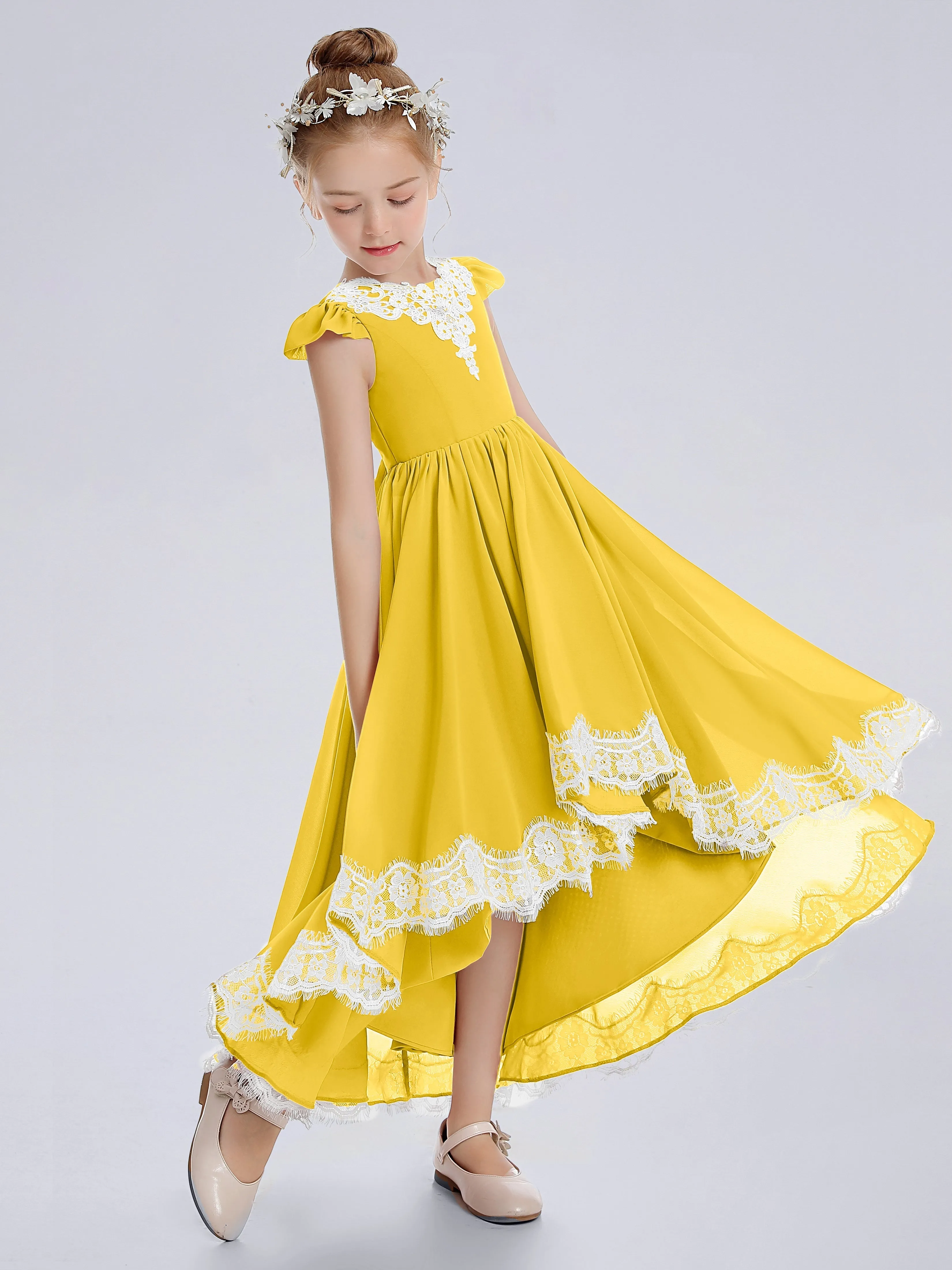 Cap Sleeves Junior Bridesmaid Dress with Cascade