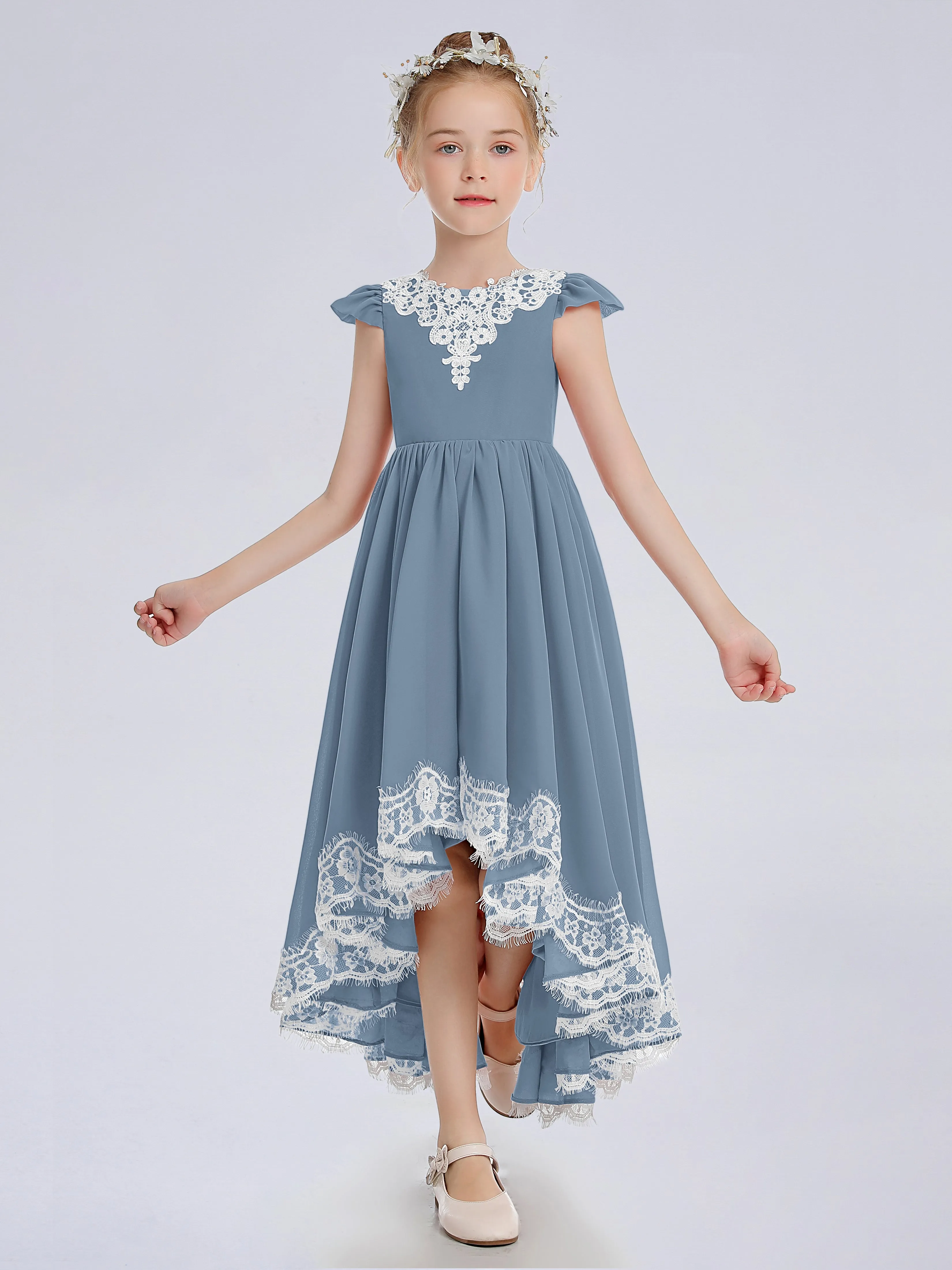 Cap Sleeves Junior Bridesmaid Dress with Cascade