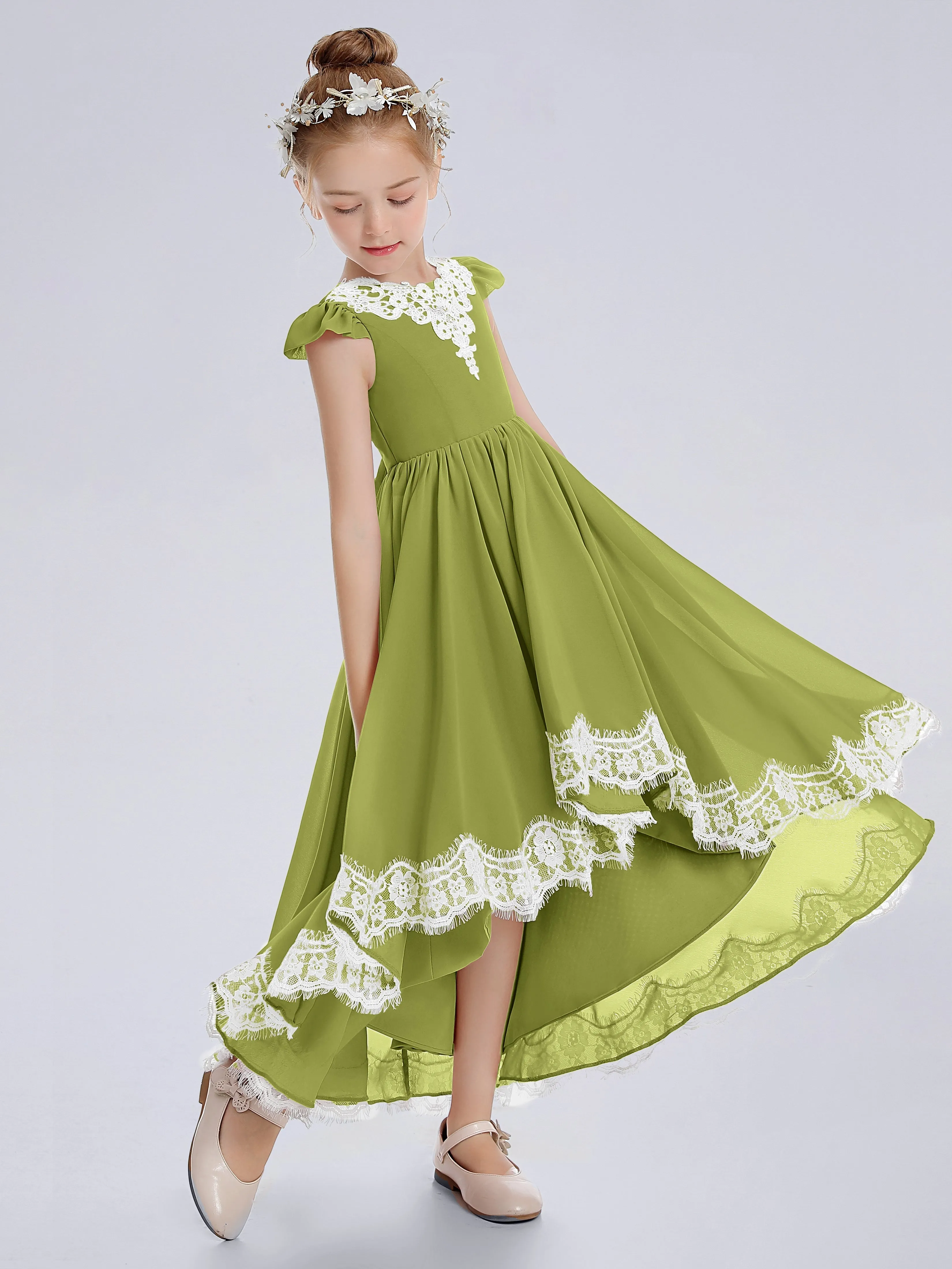 Cap Sleeves Junior Bridesmaid Dress with Cascade