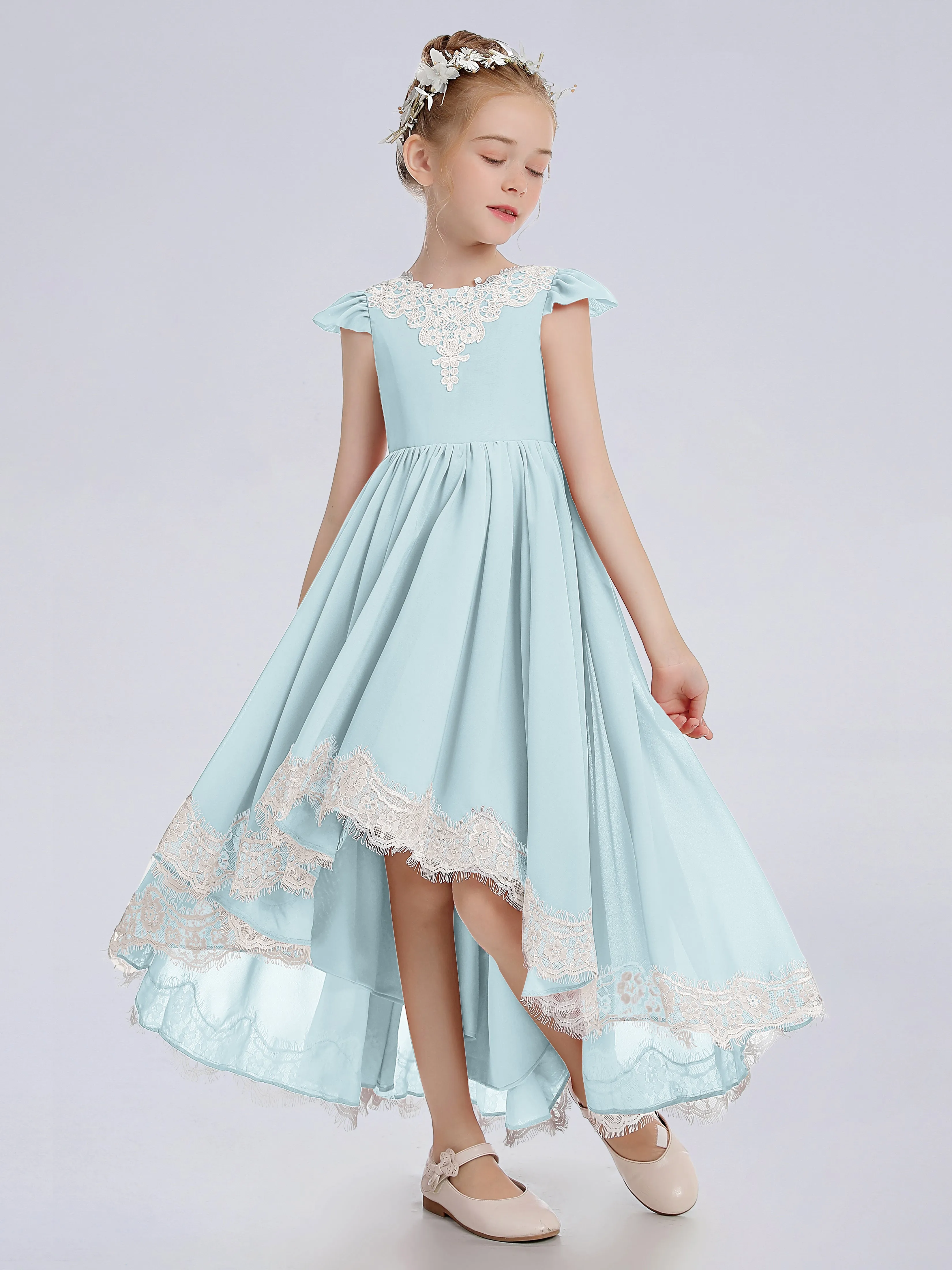 Cap Sleeves Junior Bridesmaid Dress with Cascade