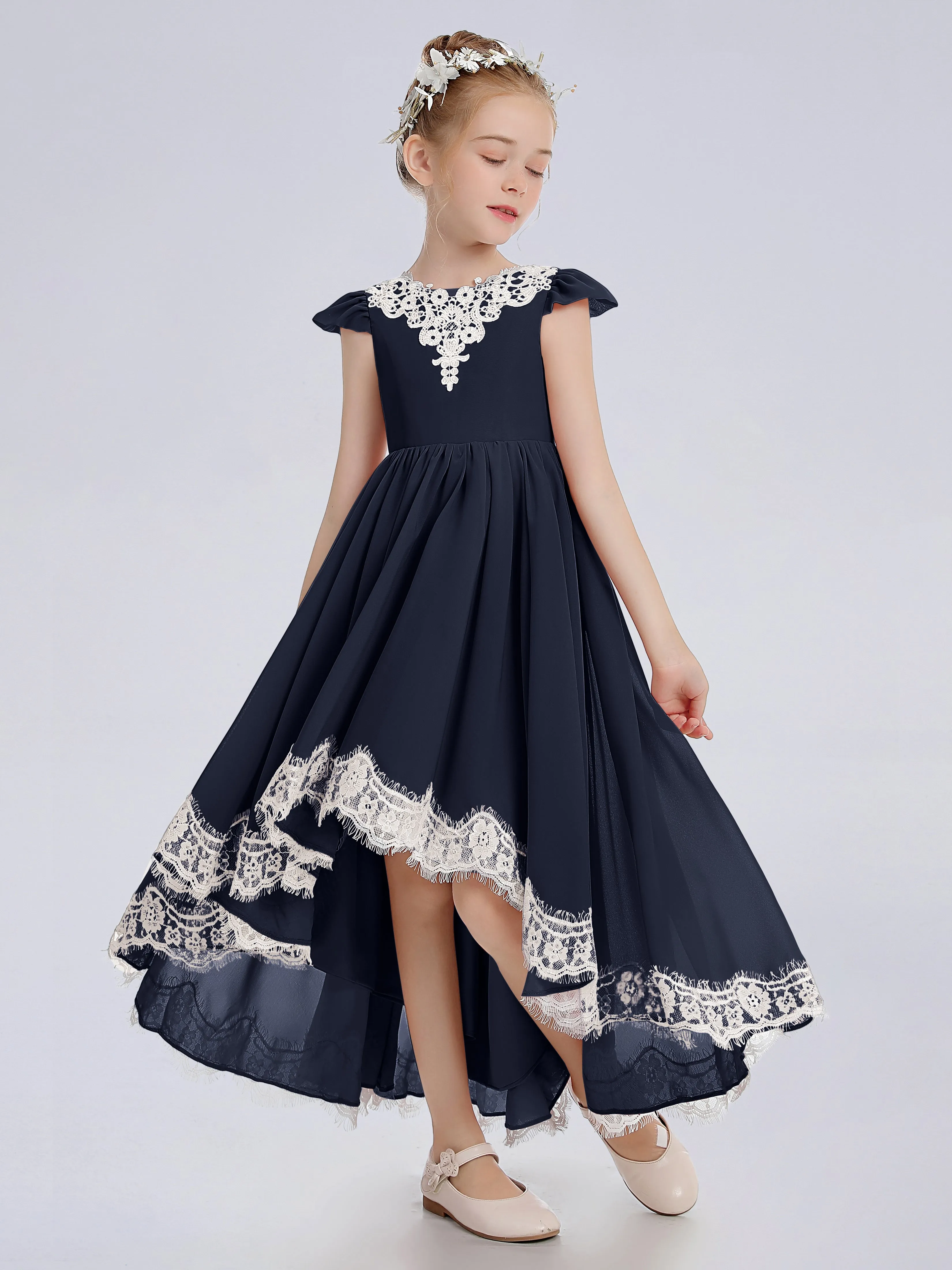 Cap Sleeves Junior Bridesmaid Dress with Cascade