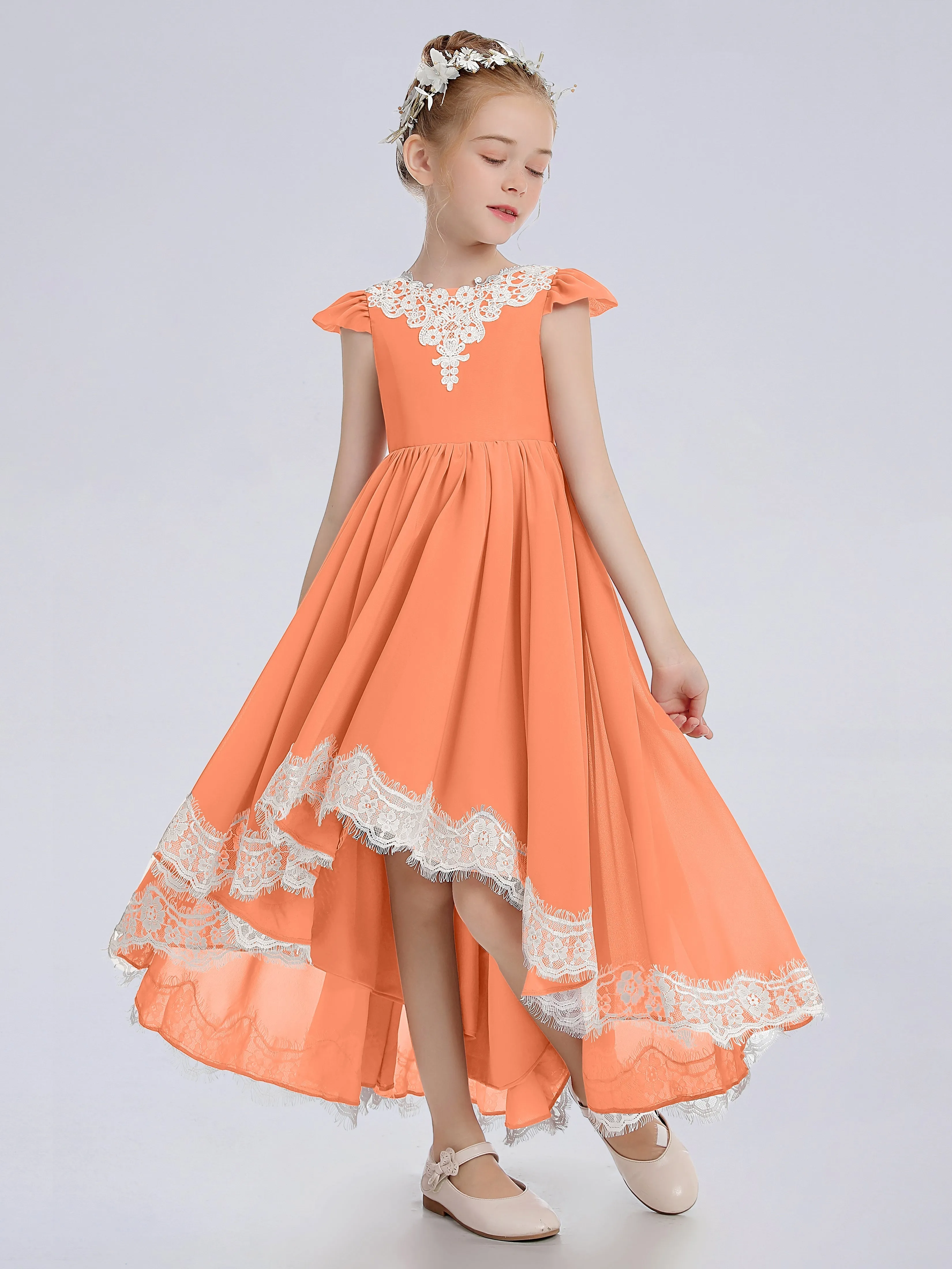 Cap Sleeves Junior Bridesmaid Dress with Cascade