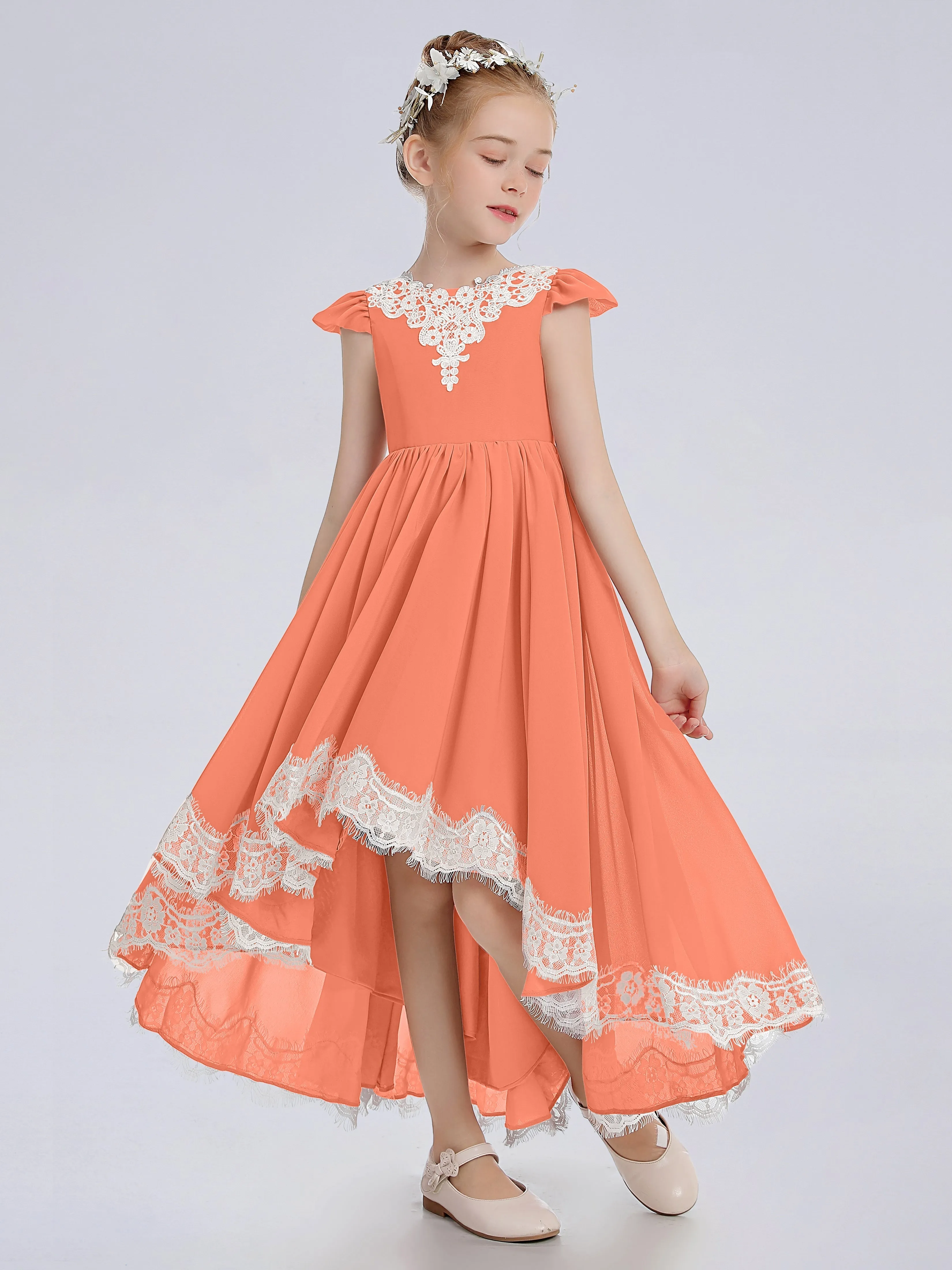 Cap Sleeves Junior Bridesmaid Dress with Cascade