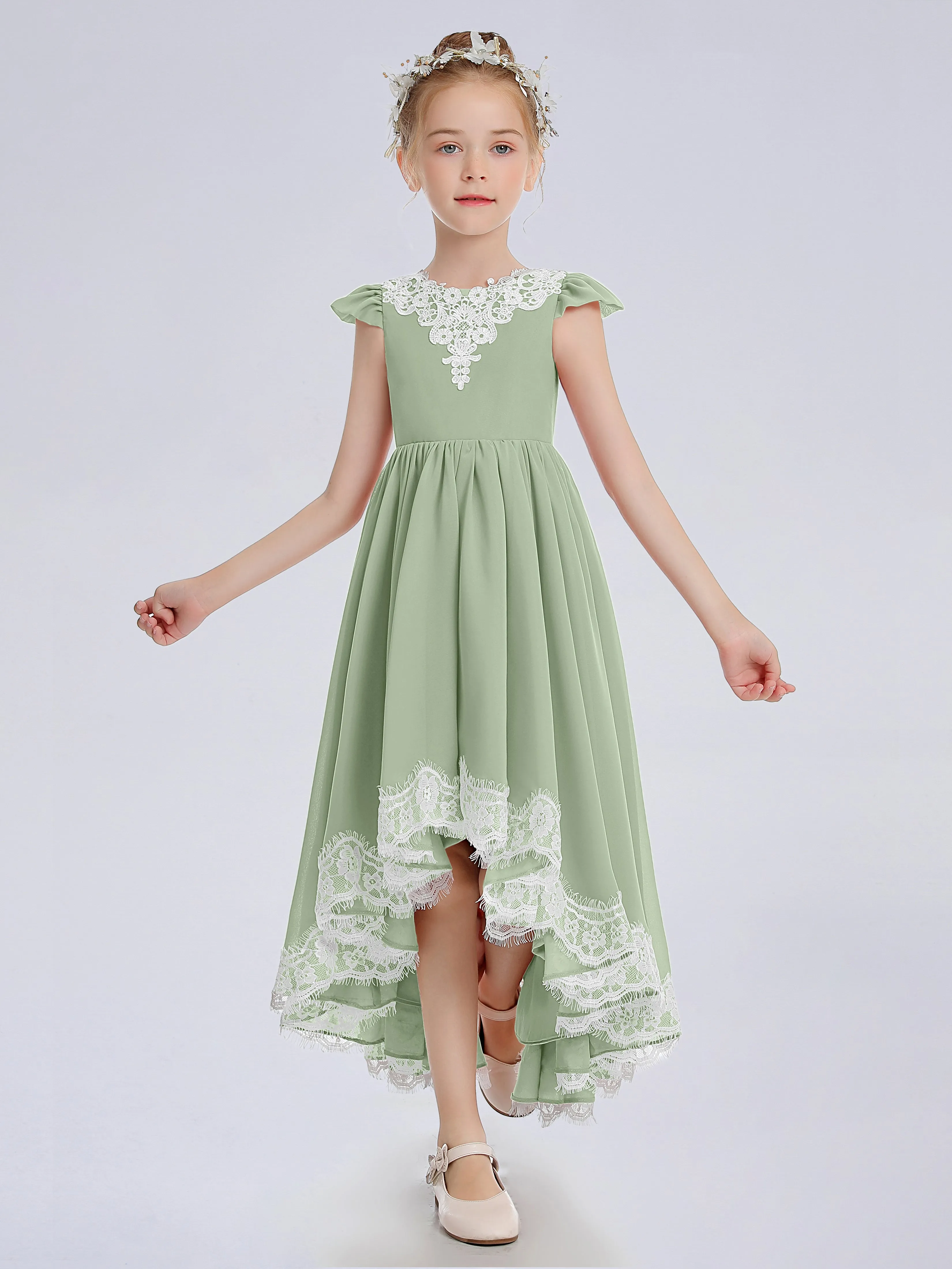 Cap Sleeves Junior Bridesmaid Dress with Cascade