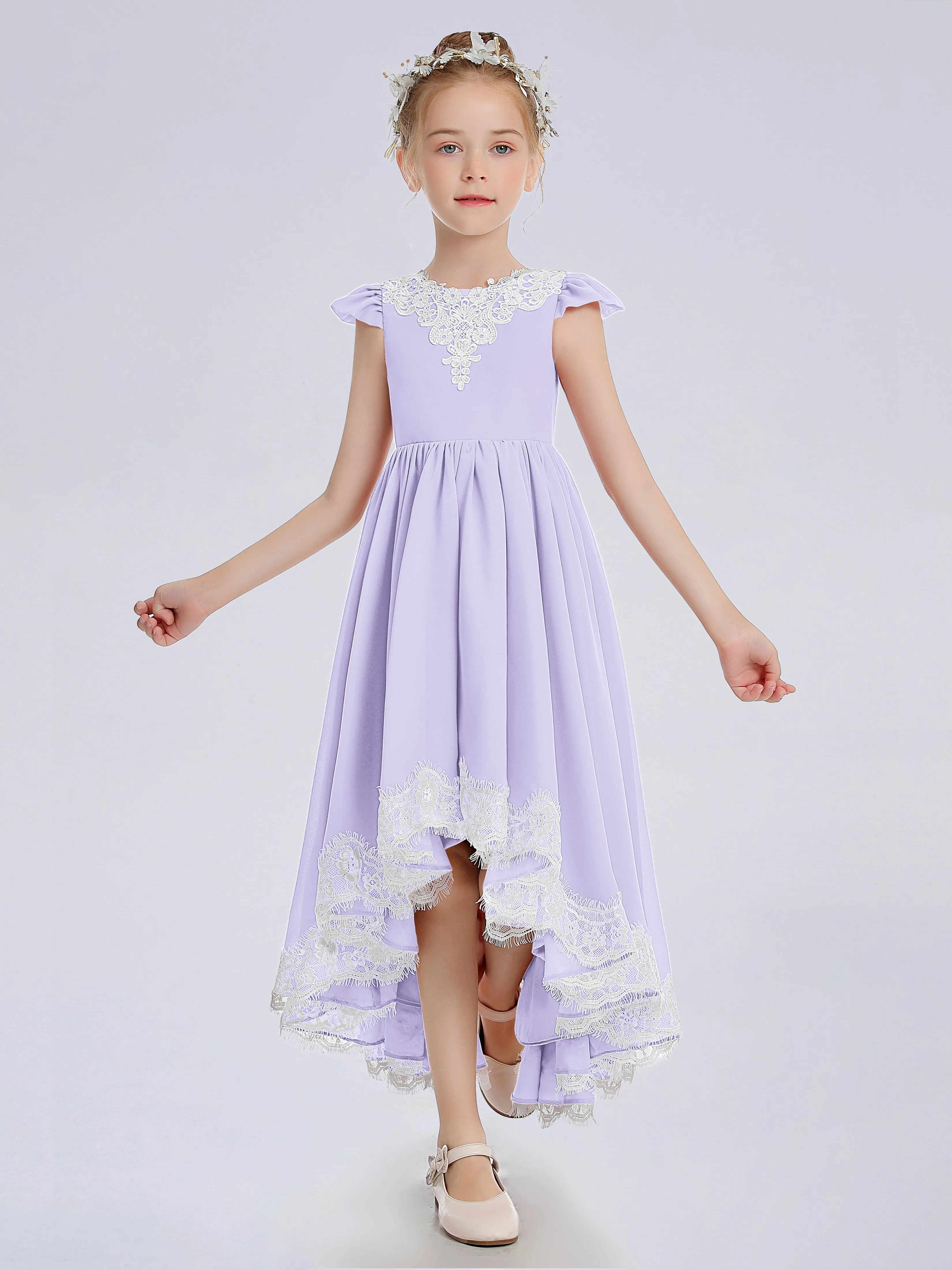 Cap Sleeves Junior Bridesmaid Dress with Cascade