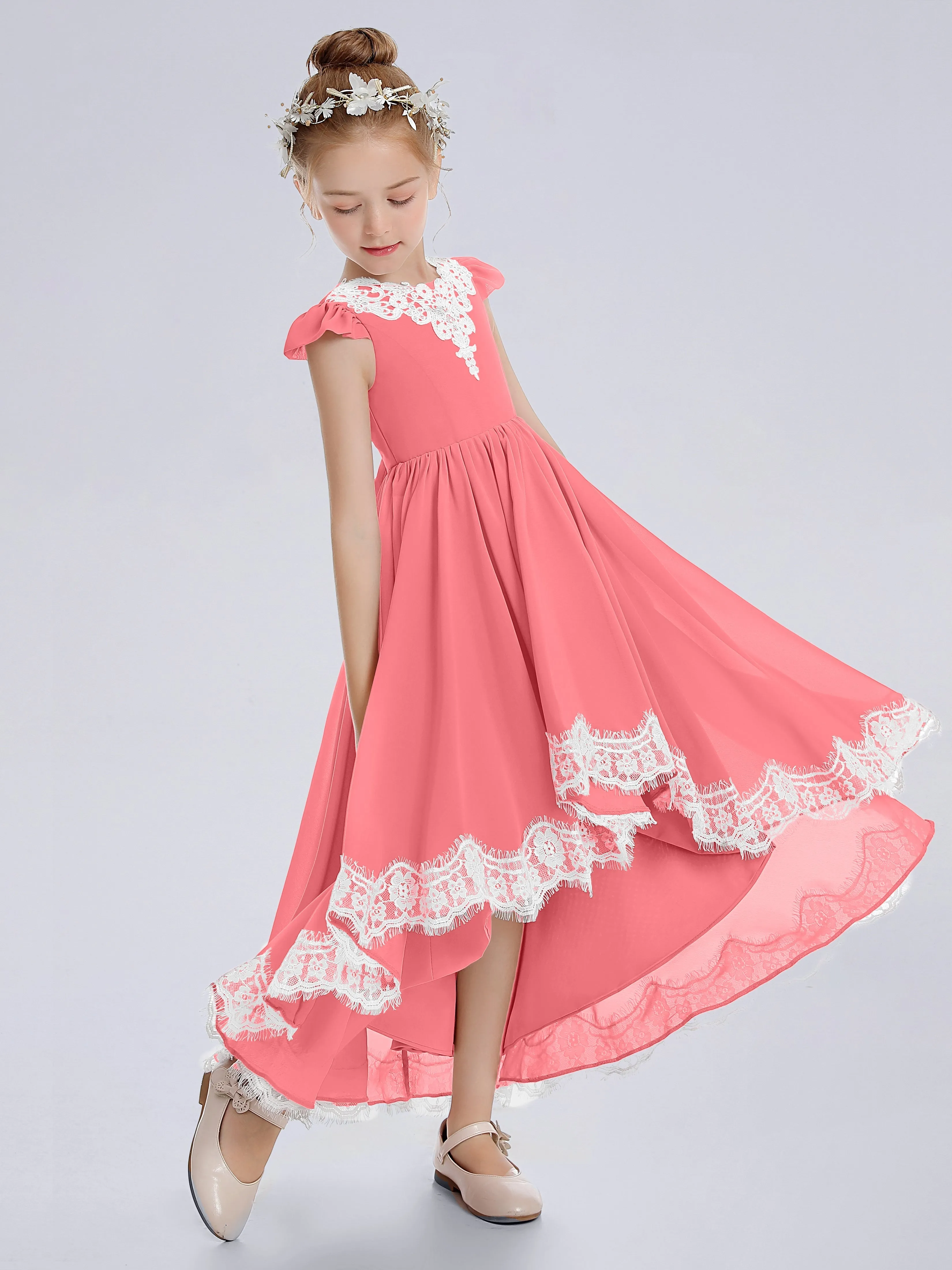 Cap Sleeves Junior Bridesmaid Dress with Cascade