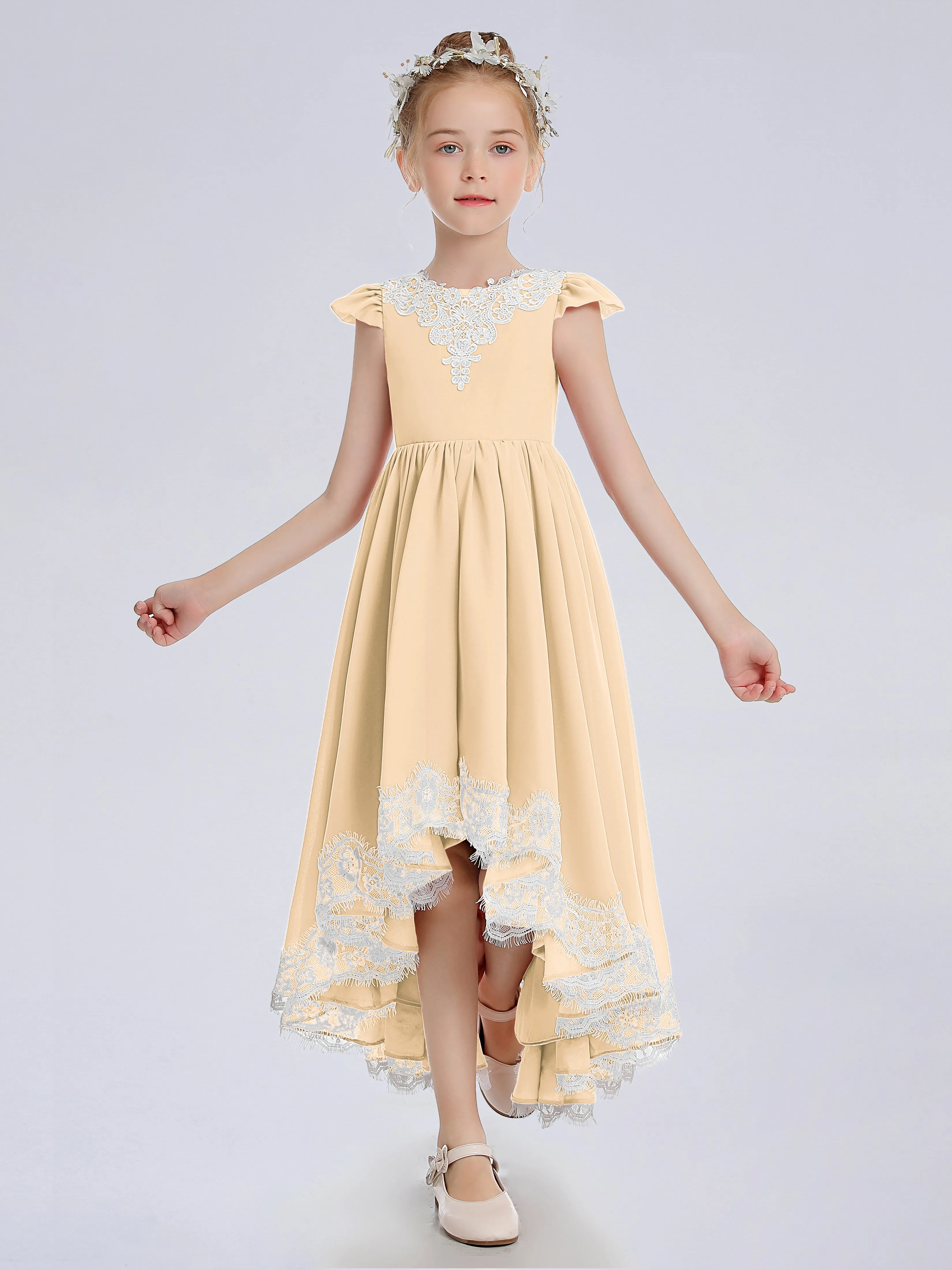 Cap Sleeves Junior Bridesmaid Dress with Cascade