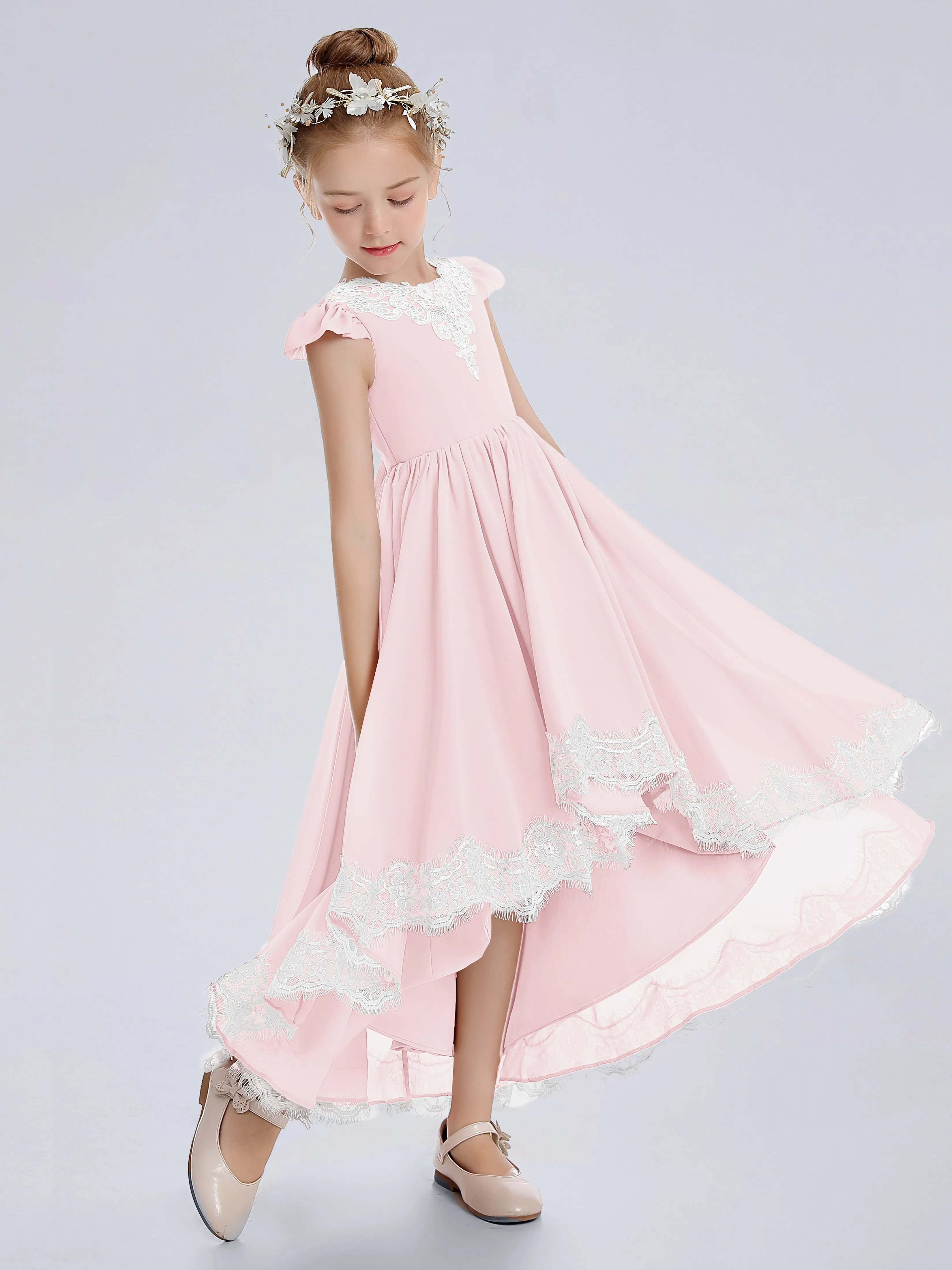 Cap Sleeves Junior Bridesmaid Dress with Cascade