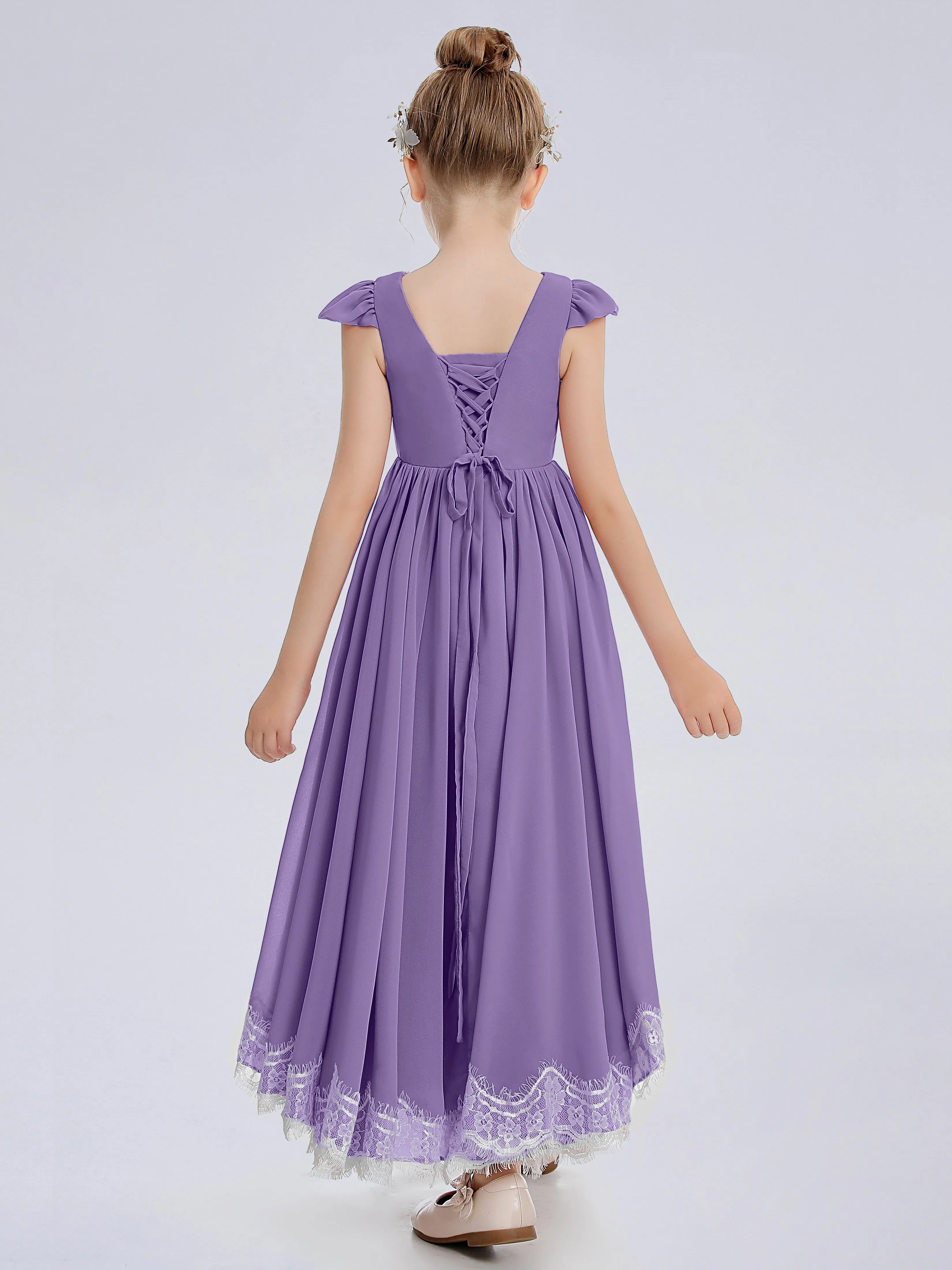 Cap Sleeves Junior Bridesmaid Dress with Cascade