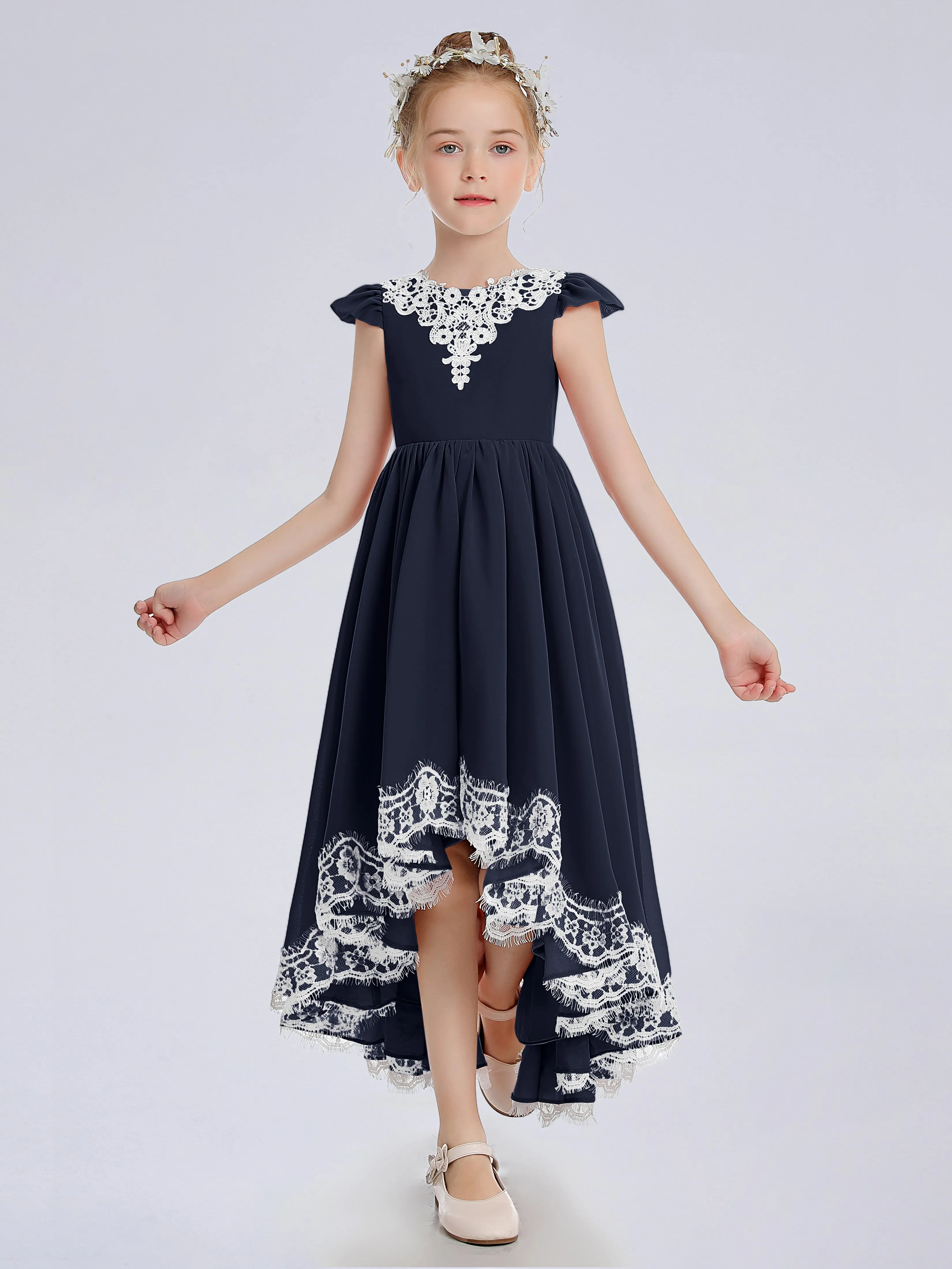 Cap Sleeves Junior Bridesmaid Dress with Cascade