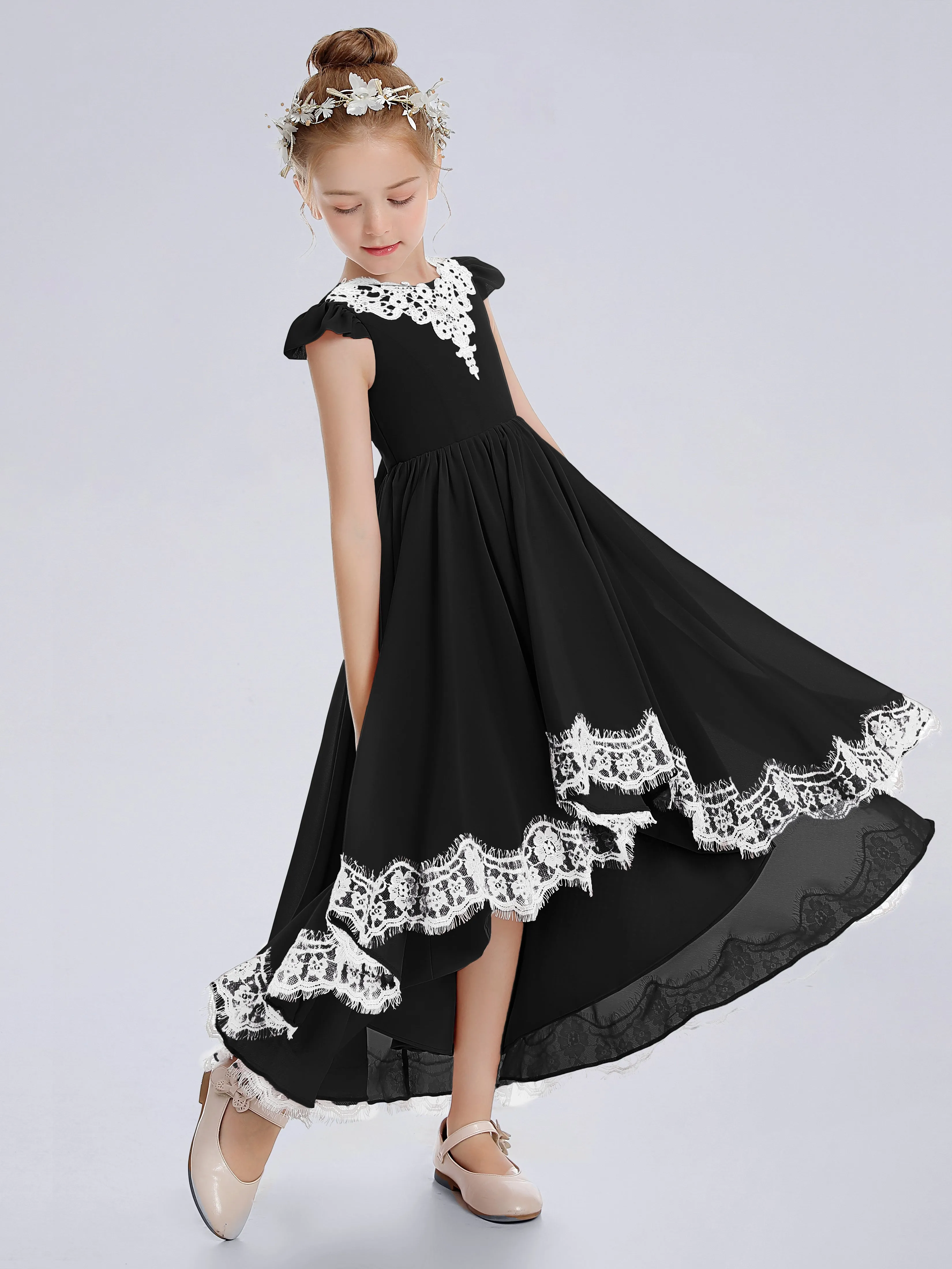 Cap Sleeves Junior Bridesmaid Dress with Cascade