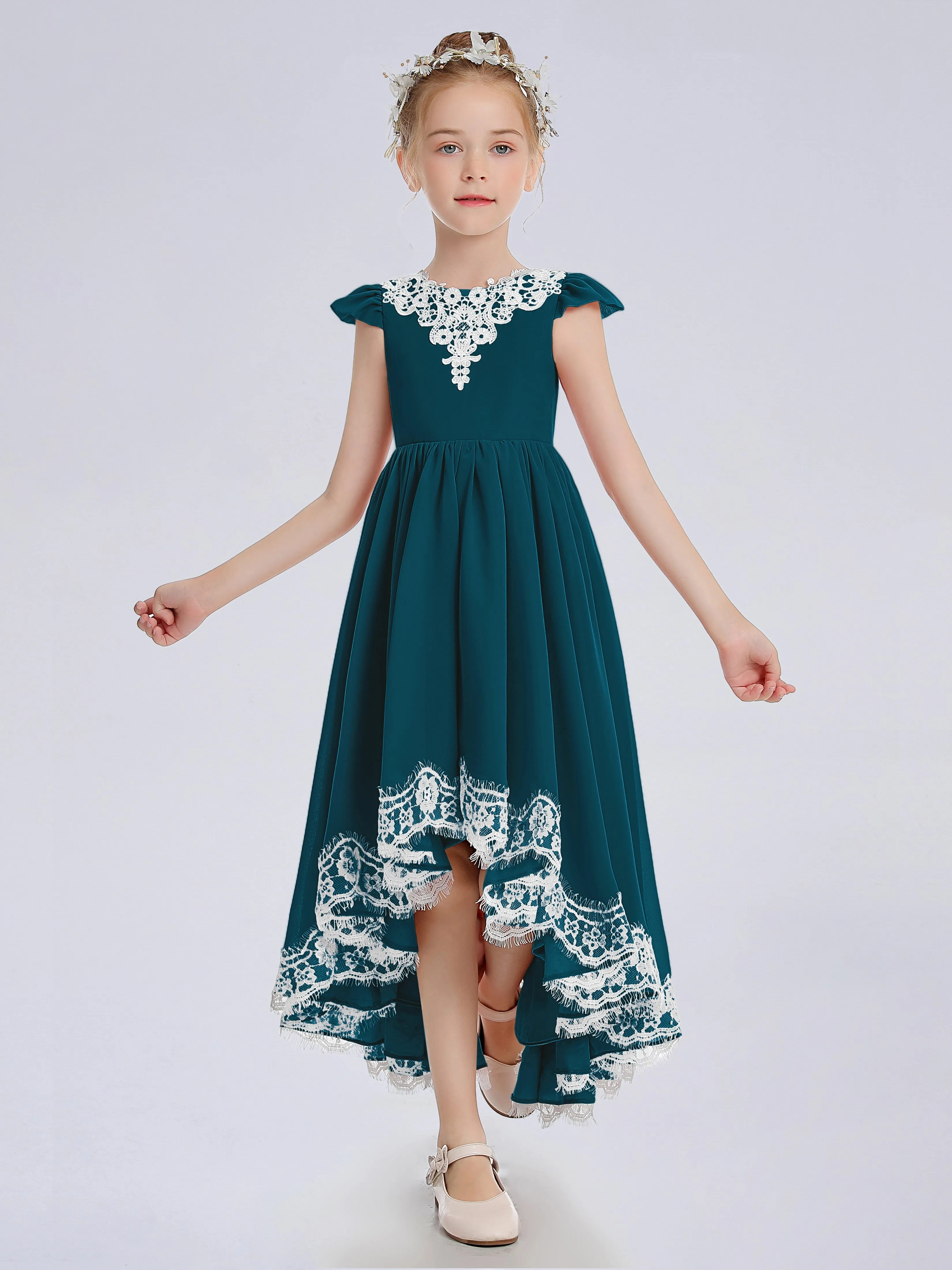 Cap Sleeves Junior Bridesmaid Dress with Cascade