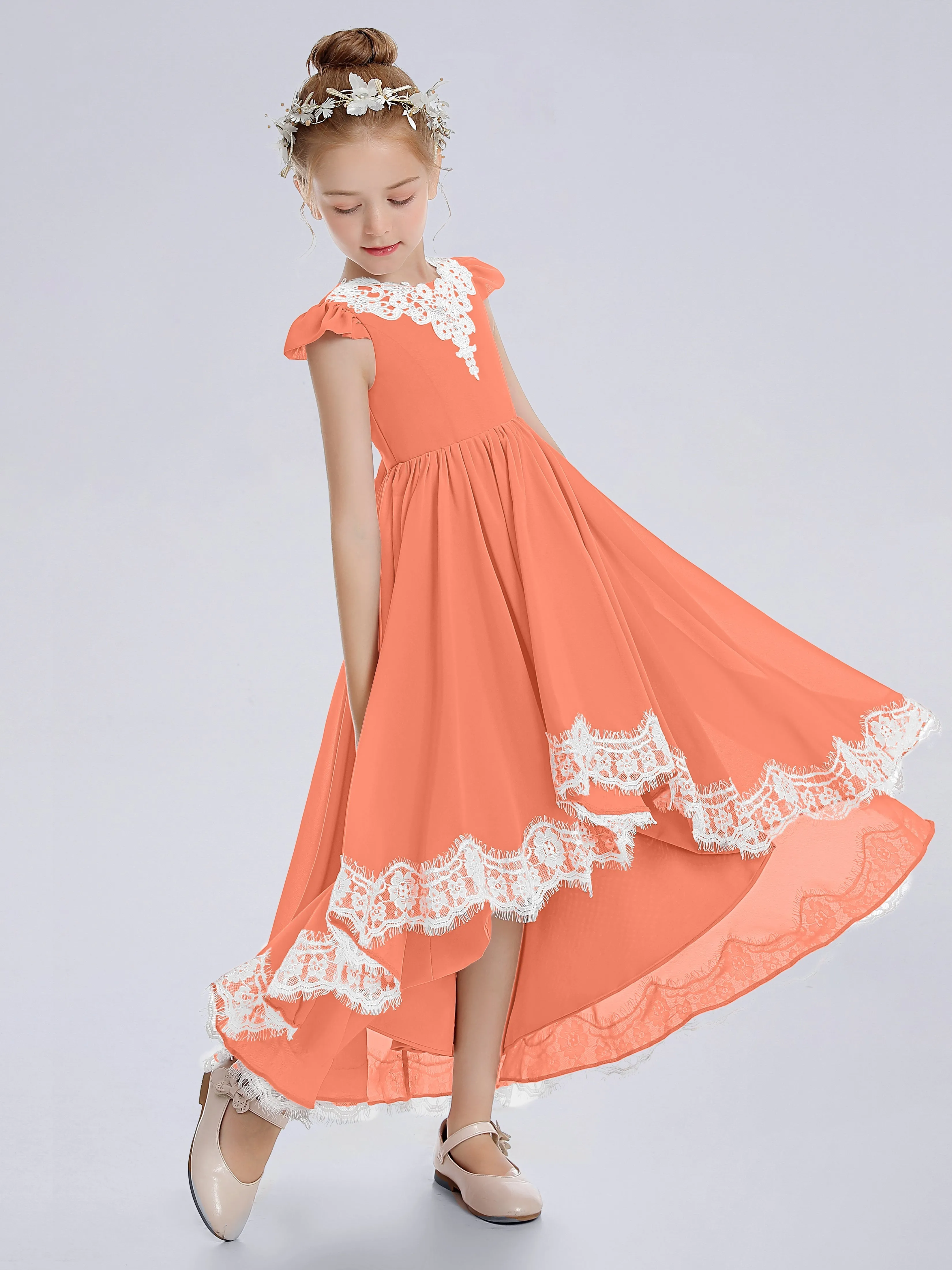 Cap Sleeves Junior Bridesmaid Dress with Cascade