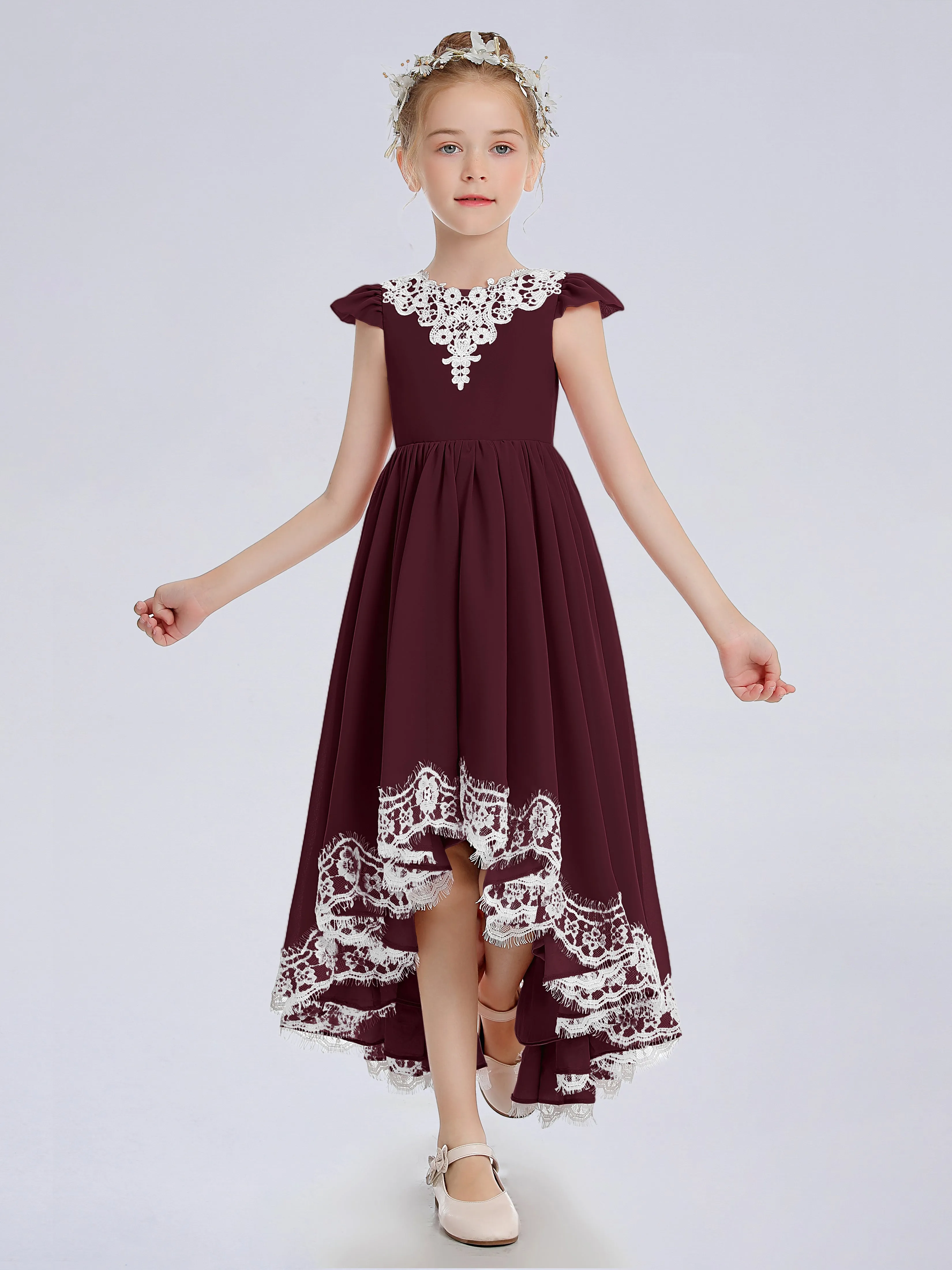 Cap Sleeves Junior Bridesmaid Dress with Cascade