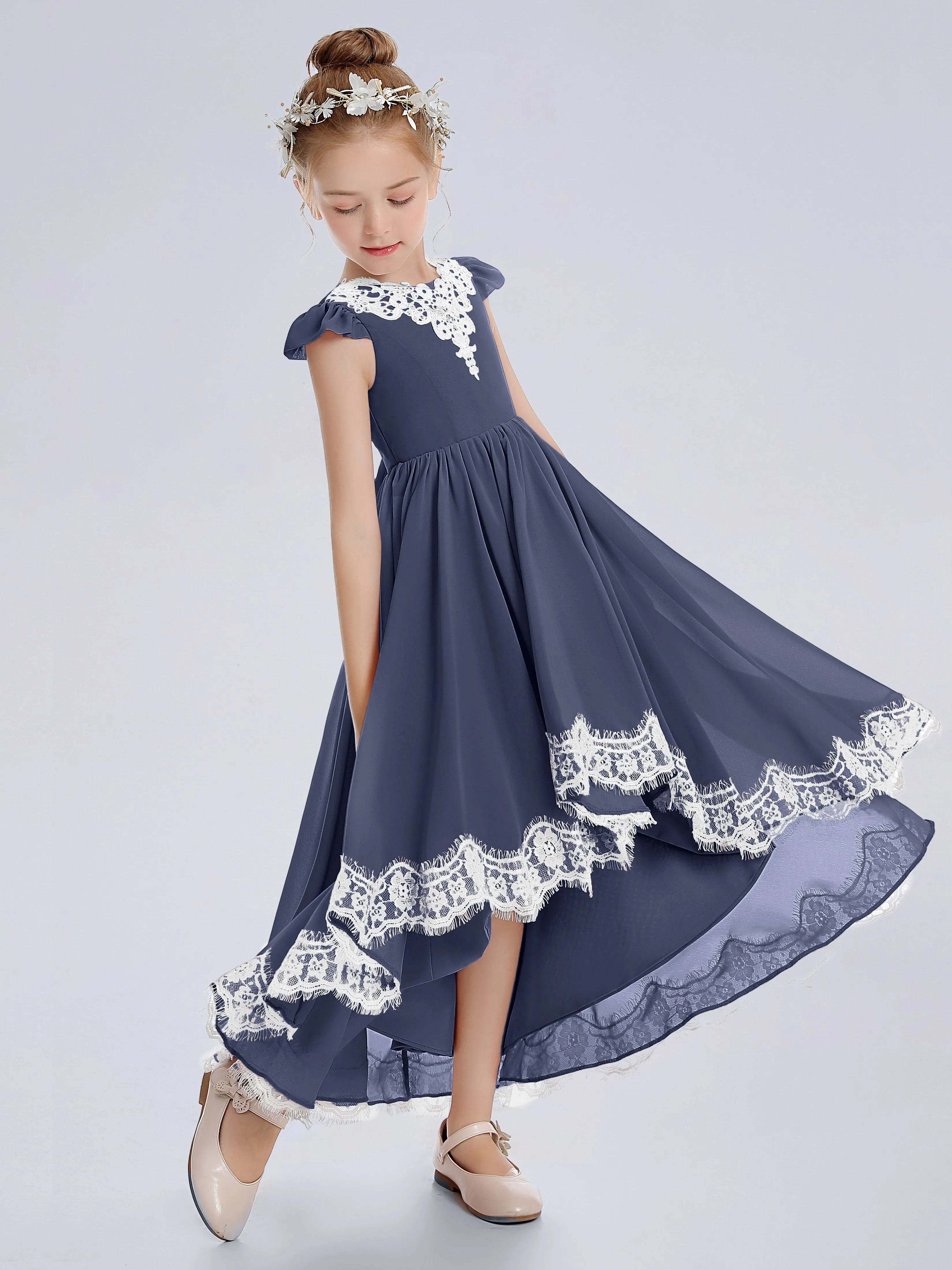 Cap Sleeves Junior Bridesmaid Dress with Cascade