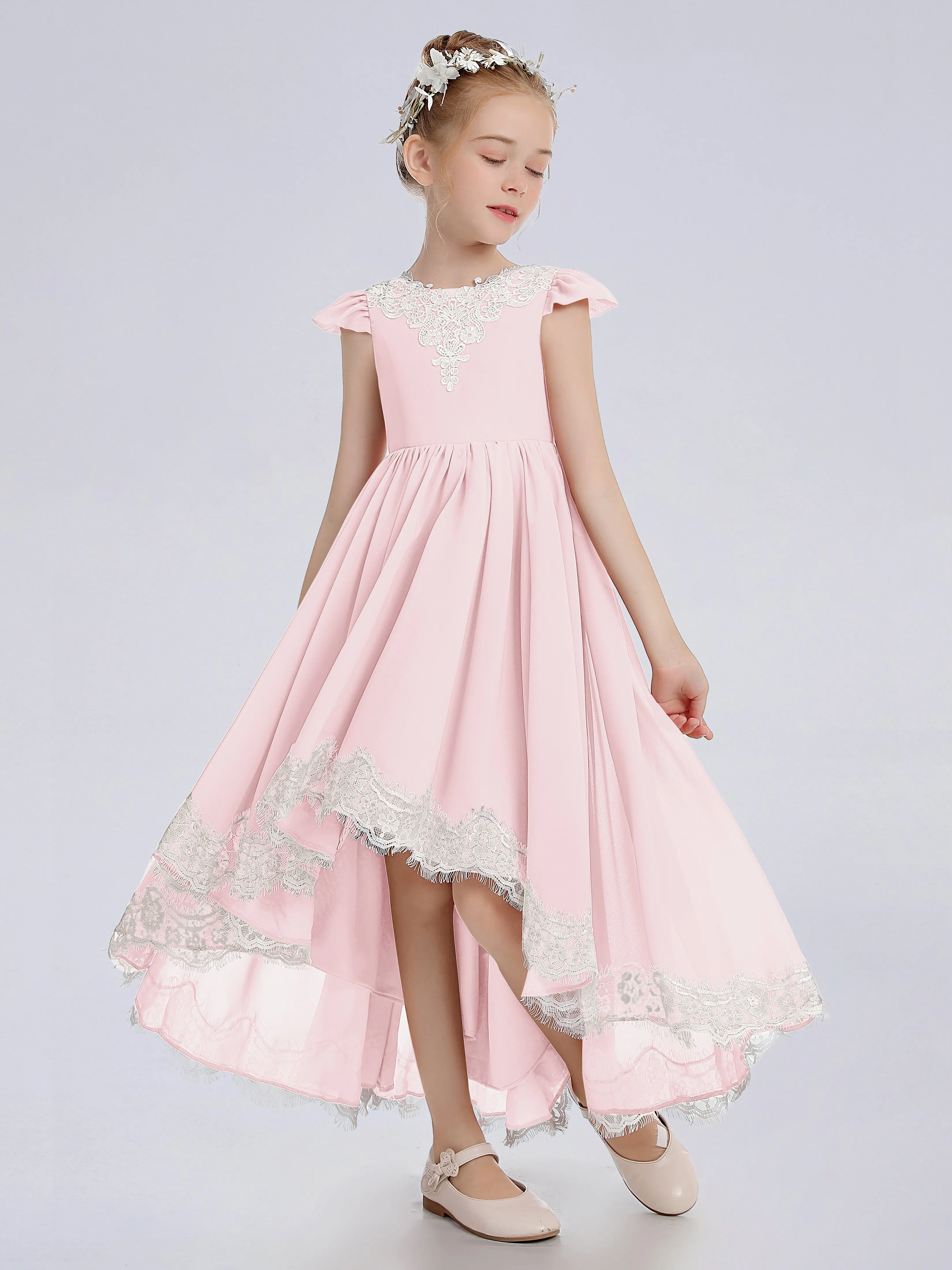 Cap Sleeves Junior Bridesmaid Dress with Cascade