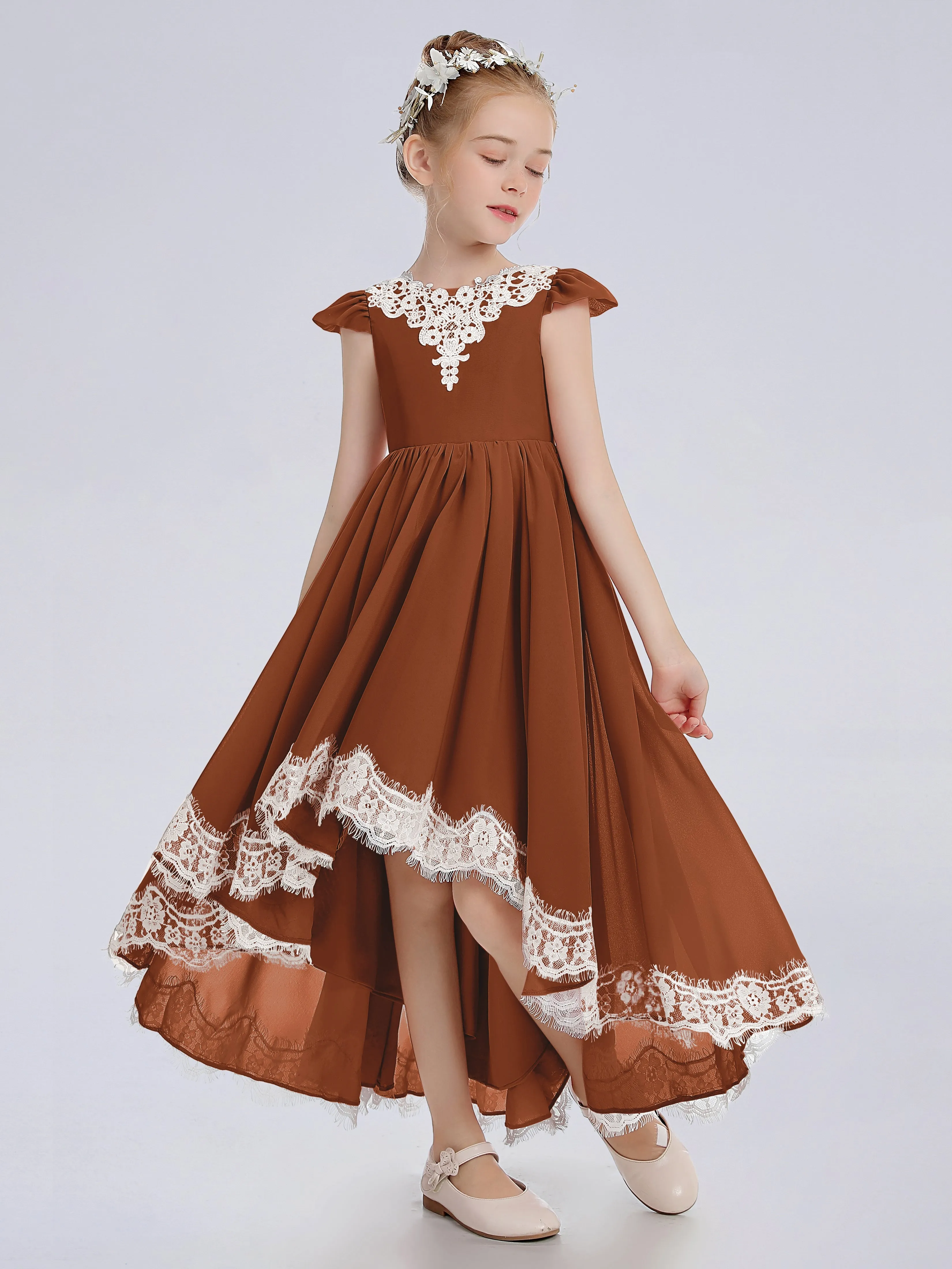 Cap Sleeves Junior Bridesmaid Dress with Cascade