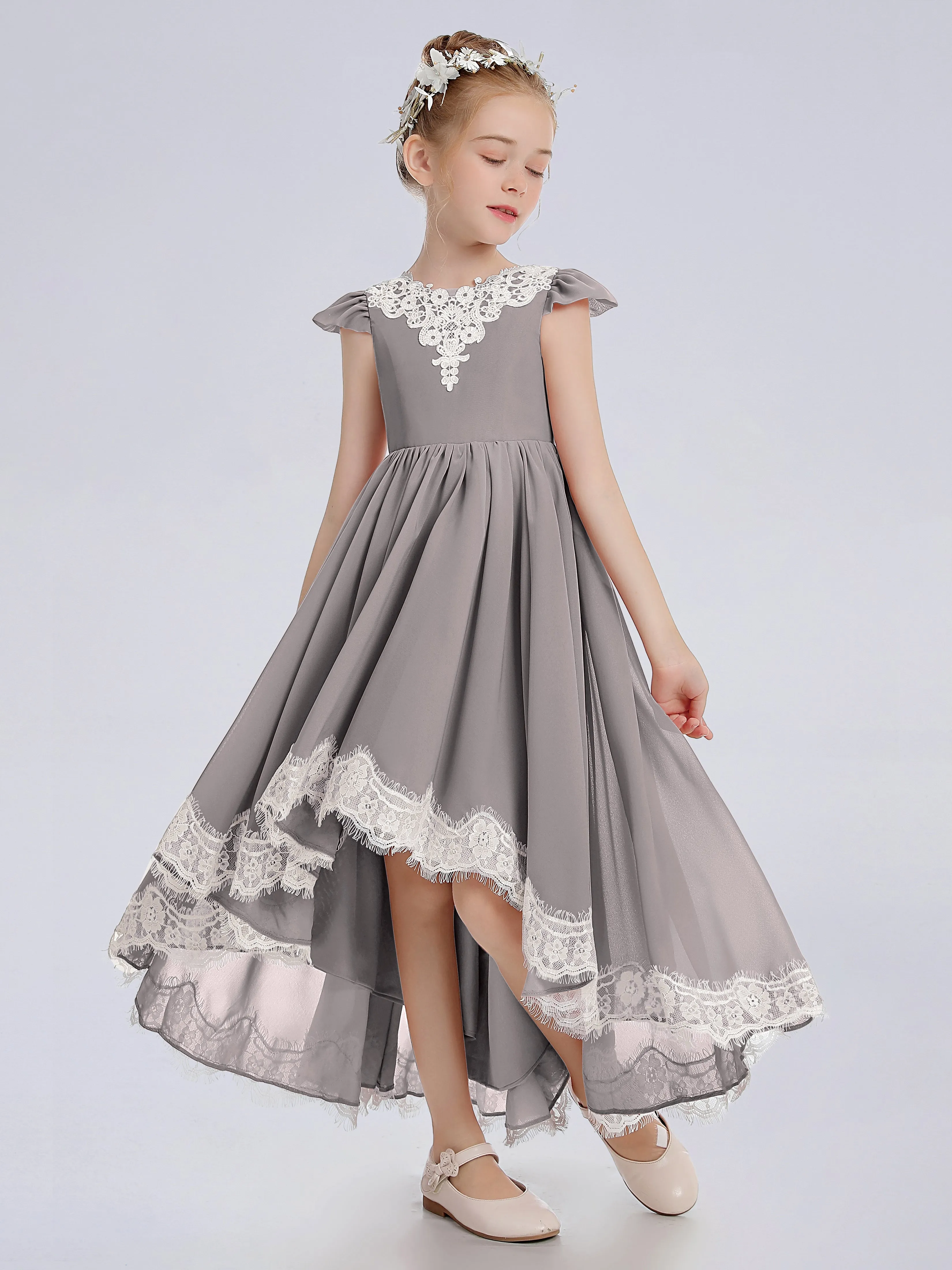 Cap Sleeves Junior Bridesmaid Dress with Cascade