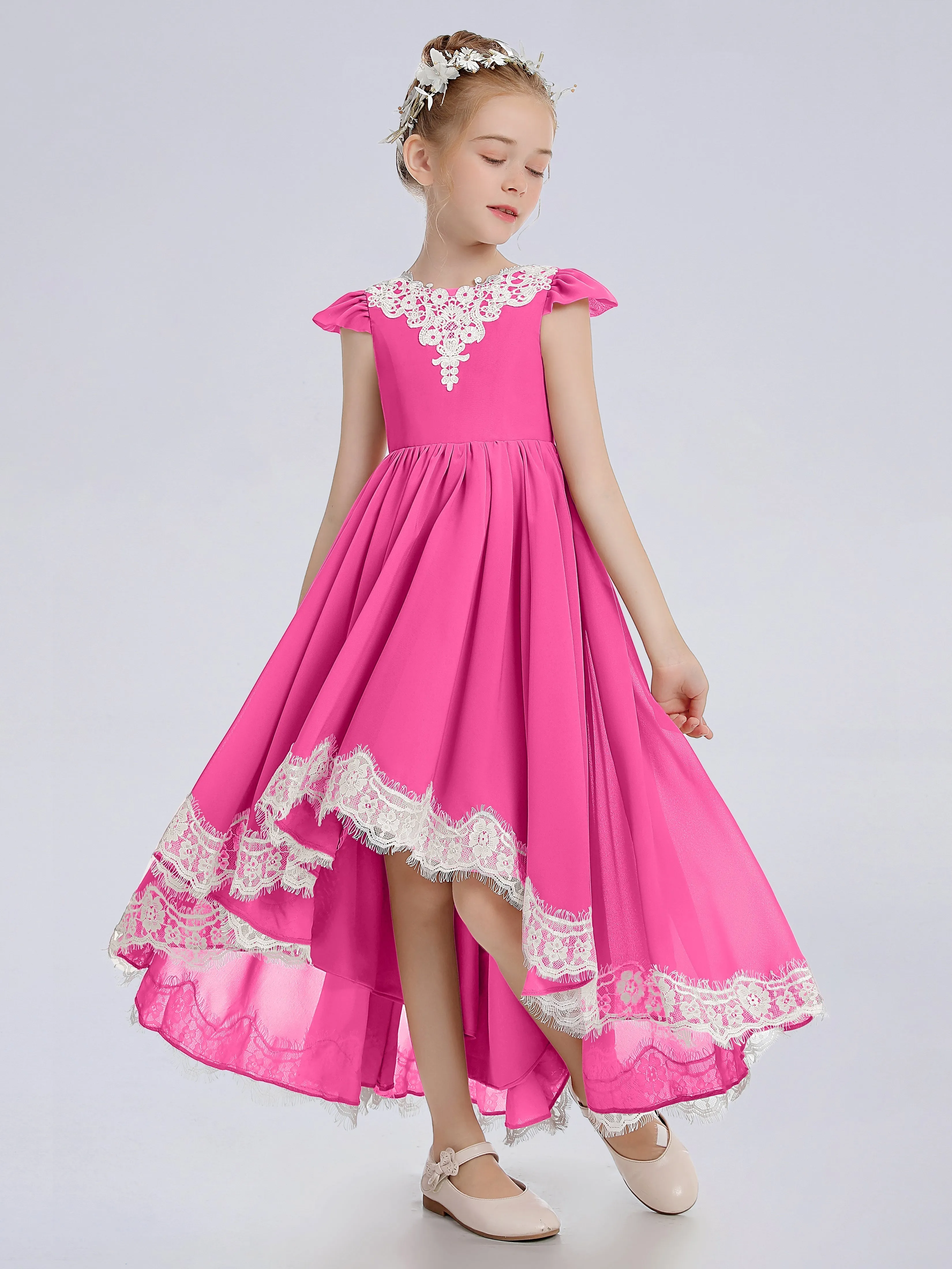 Cap Sleeves Junior Bridesmaid Dress with Cascade