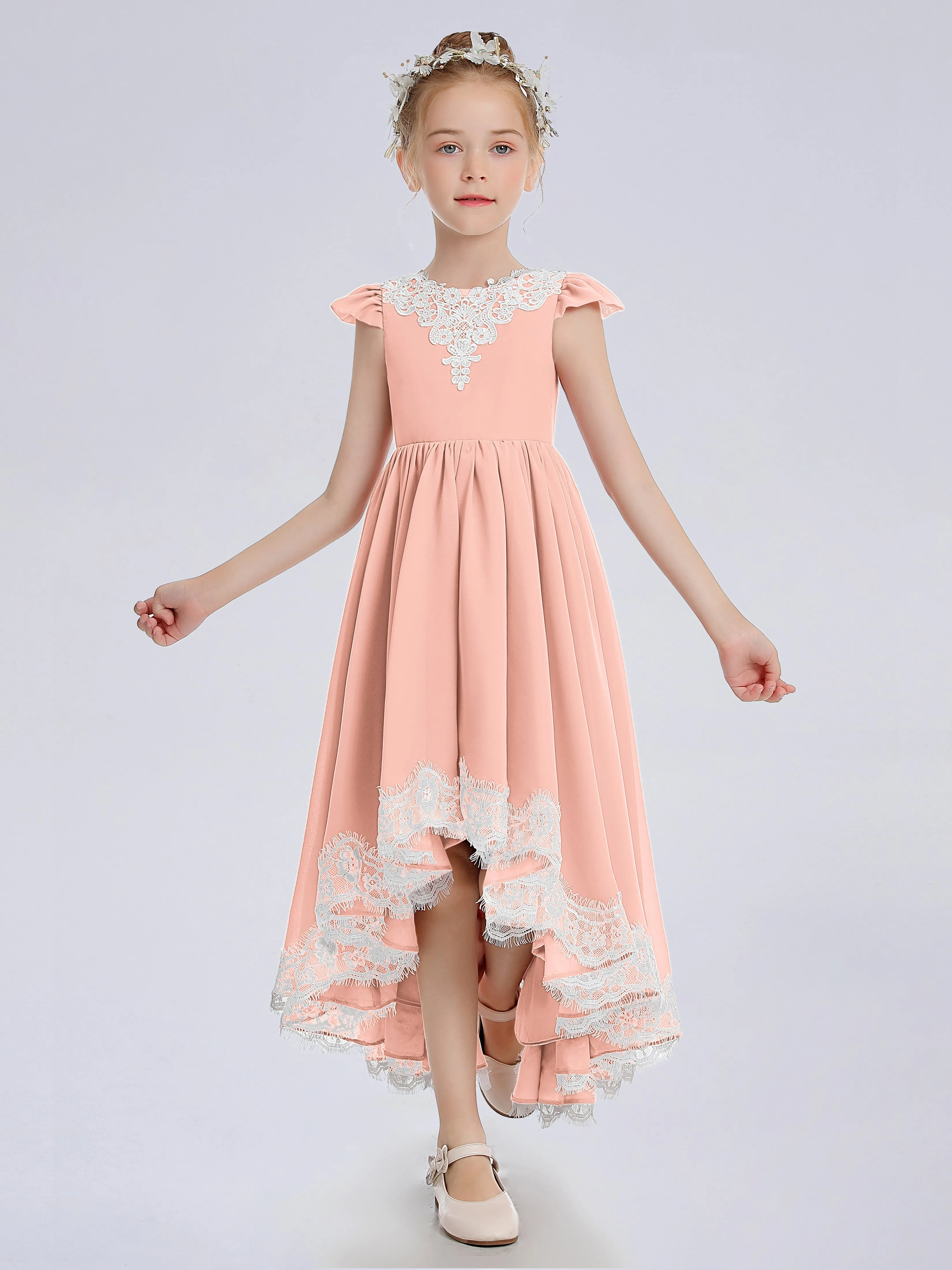 Cap Sleeves Junior Bridesmaid Dress with Cascade