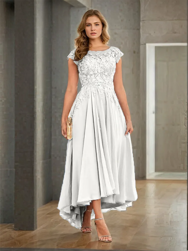 Cap Sleeves Lace Appliques Chiffon Mother of the Bride Dresses