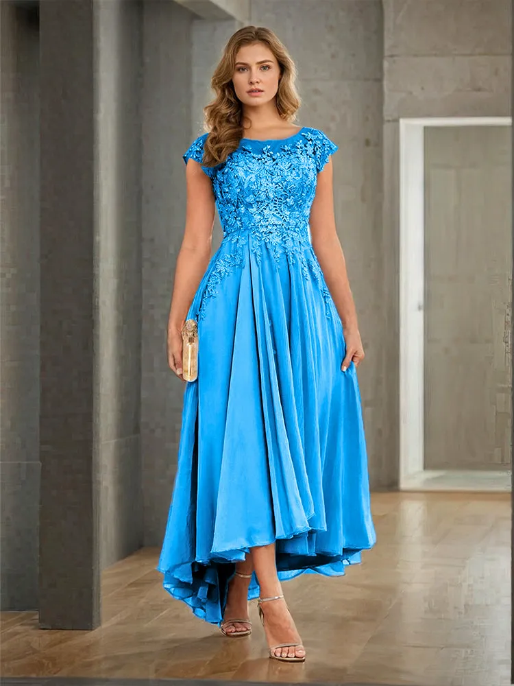 Cap Sleeves Lace Appliques Chiffon Mother of the Bride Dresses