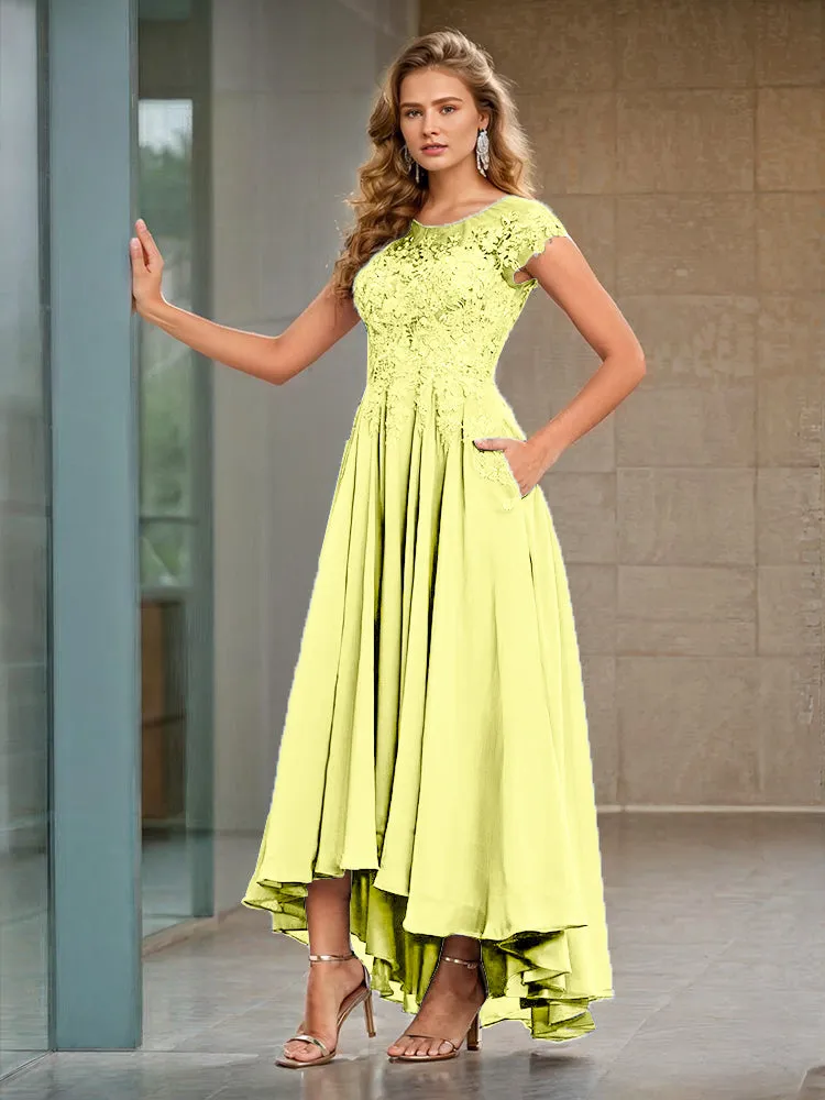 Cap Sleeves Lace Appliques Chiffon Mother of the Bride Dresses