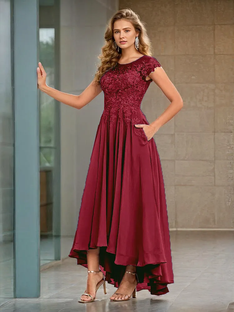 Cap Sleeves Lace Appliques Chiffon Mother of the Bride Dresses