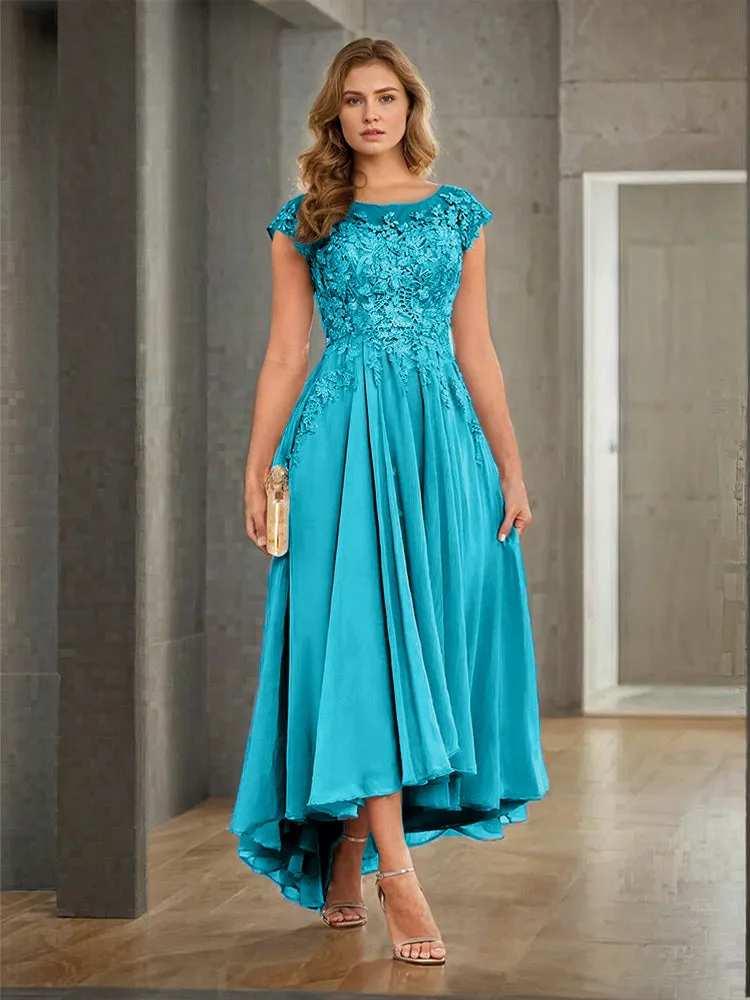 Cap Sleeves Lace Appliques Chiffon Mother of the Bride Dresses