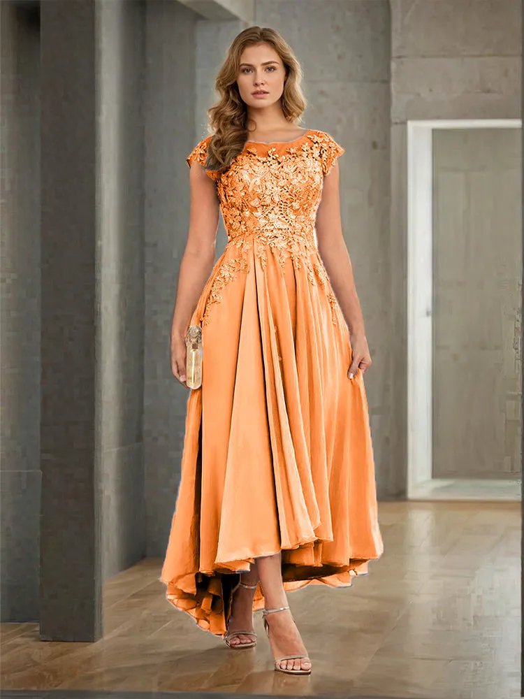 Cap Sleeves Lace Appliques Chiffon Mother of the Bride Dresses