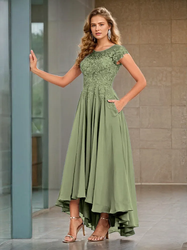 Cap Sleeves Lace Appliques Chiffon Mother of the Bride Dresses