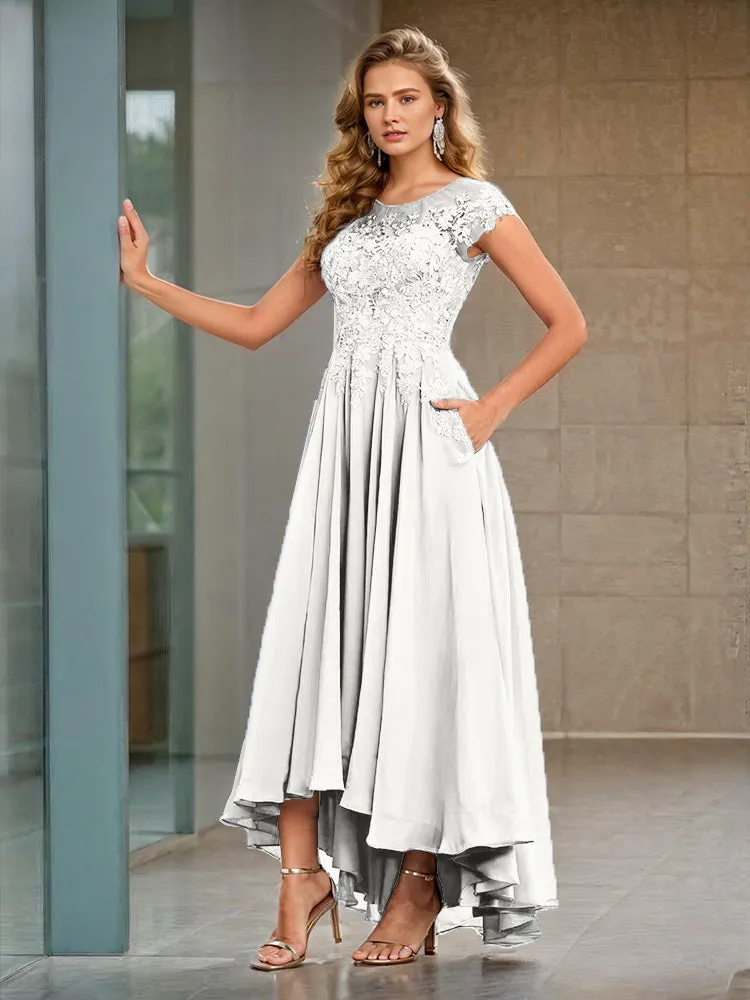 Cap Sleeves Lace Appliques Chiffon Mother of the Bride Dresses