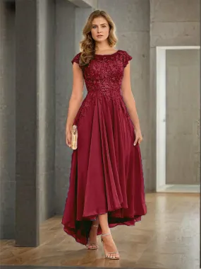 Cap Sleeves Lace Appliques Chiffon Mother of the Bride Dresses