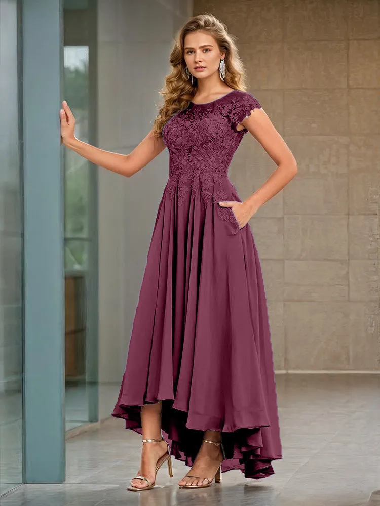 Cap Sleeves Lace Appliques Chiffon Mother of the Bride Dresses