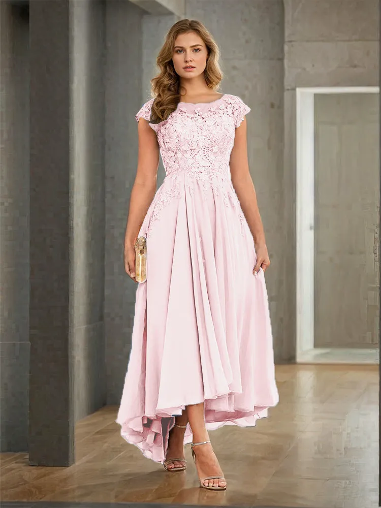 Cap Sleeves Lace Appliques Chiffon Mother of the Bride Dresses